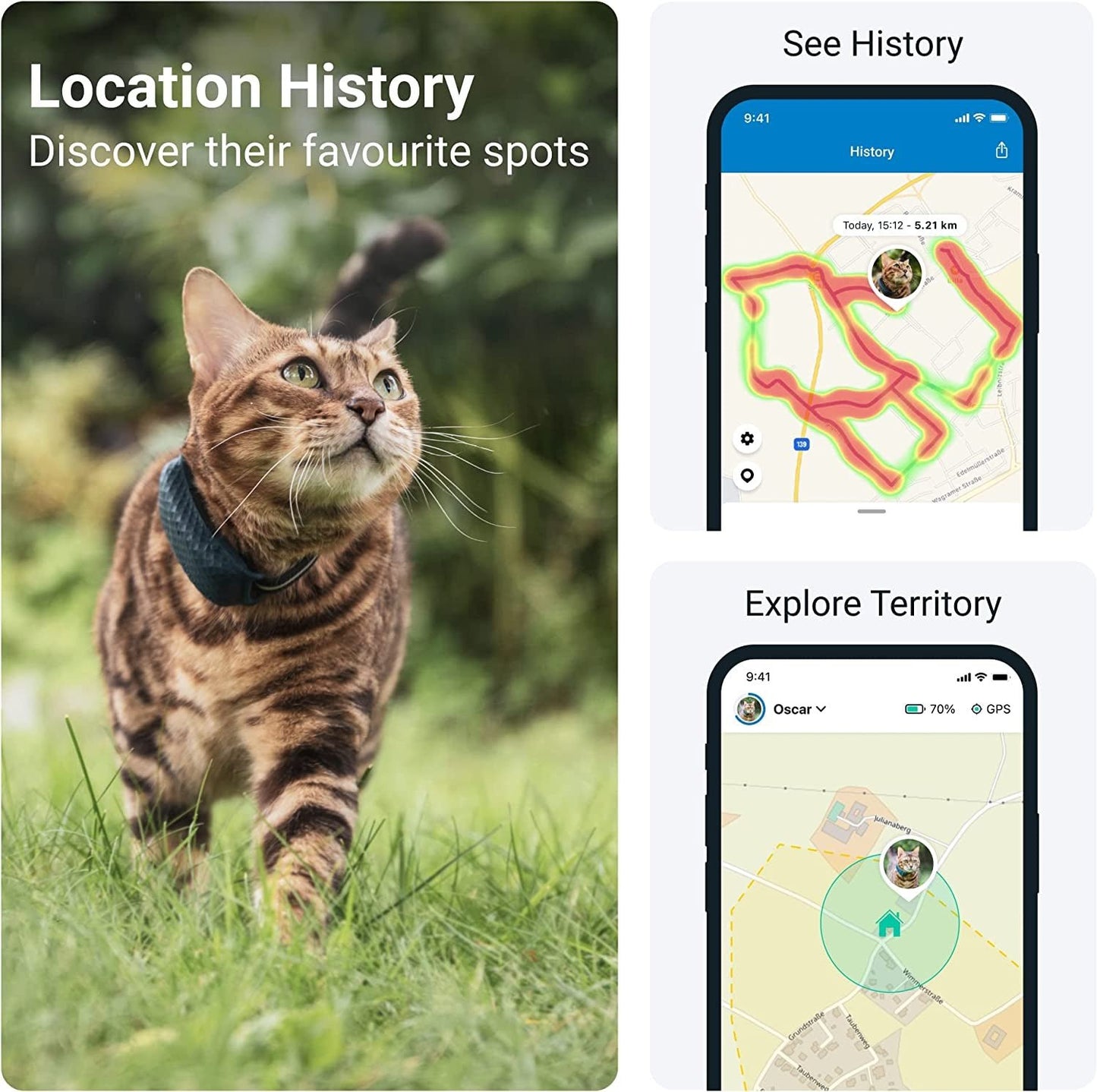 GPS Cat Tracker - Cat GPS, 24/7 Location & Territory, Escape Alerts, Unlimited Range (Blue) Clear Store