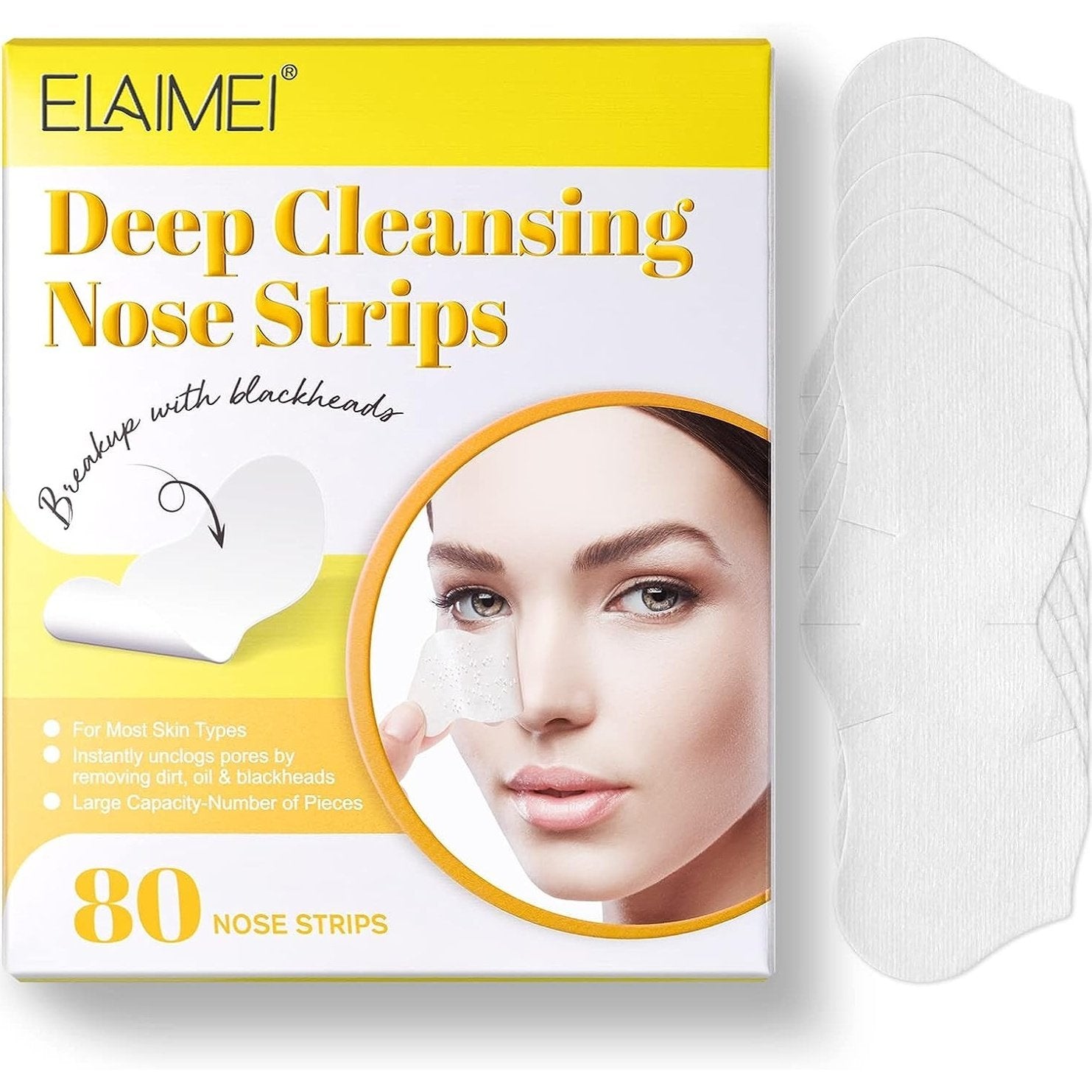 Blackhead Remover Strips(80Pcs), Nose Pore Strips for Blackheads Remover, Skincare & Deep Cleansing Nose Strips Blackhead Remover, White