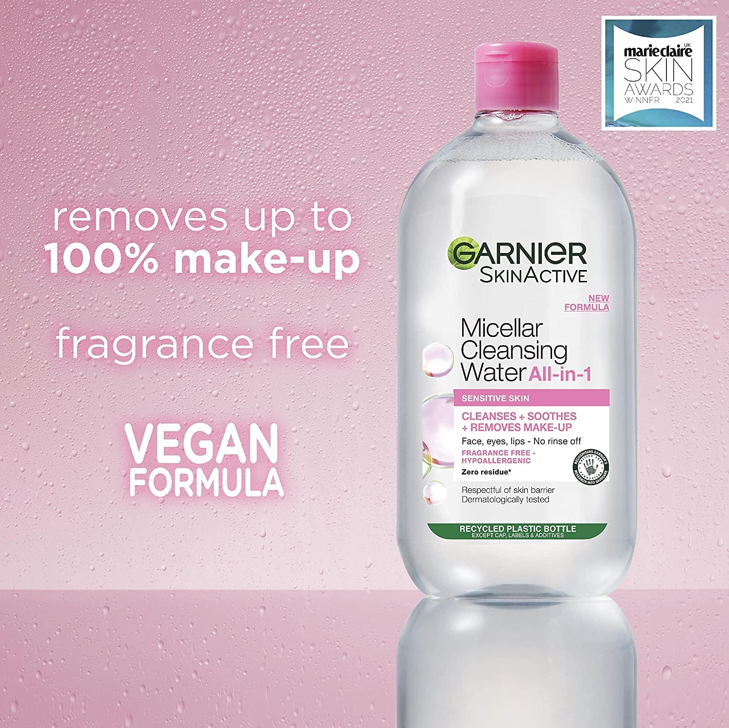 Garnier Micellar Cleansing Water for Sensitive Skin 700Ml, Gentle Face Cleanser & Makeup Remover, Fragrance Free, Recognised by the British Skin Foundation, Use with Reusable Micellar Eco Pads