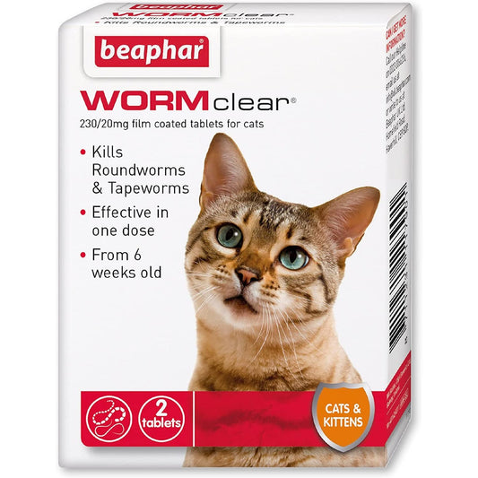 Roundworms & Tapeworms For Cats, Vet Strength Treatment, Meat-Flavoured 2 Tablets Clear Store