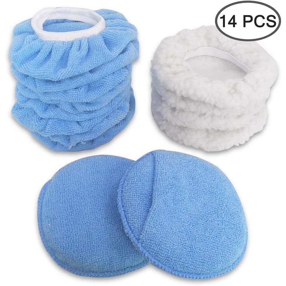 Car Polisher Applicator Pad 14Pcs, Microfiber Polishing Bonnet and Waxing Pad Clear Store