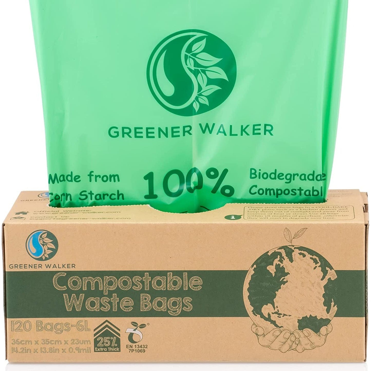 25% Extra Thick Compost 6L/10L/30L Caddy Bin Liners-120 Bags Biodegradable Kitchen Food Waste Bags(6L)