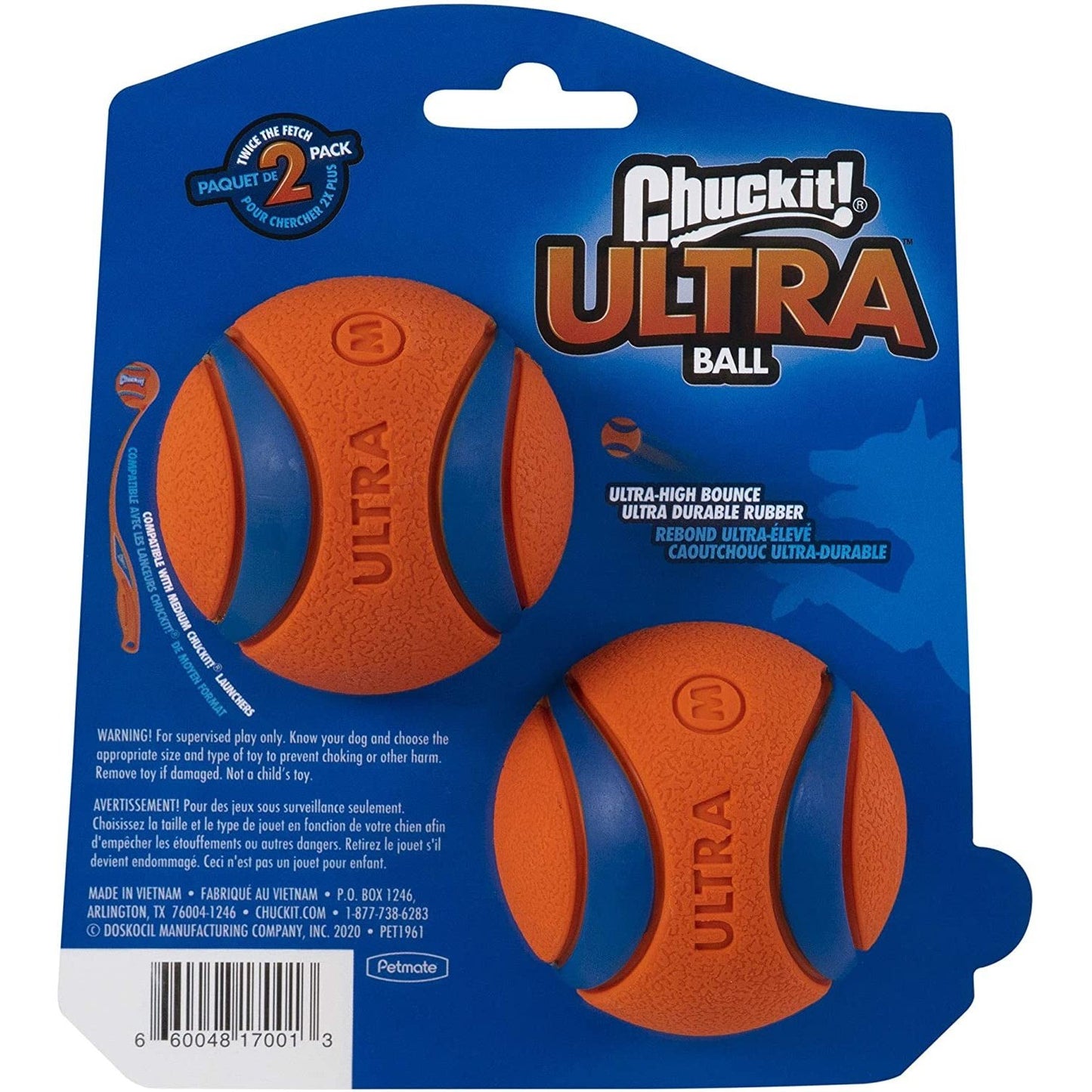 Chuckit Ultra Ball Dog Toy, High Bounce Rubber Dog Ball, Dog Toy, Pet Store (Pack of 2) Clear Store