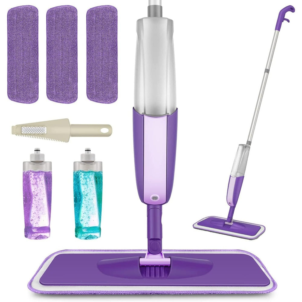 Microfibre Spray Mop for Floor Cleaning, Wet Dry Kitchen Floor Cleaning Mop with 2 Refillable Bottle 360°Rotatable Hardwood Mop for Laminate Wood Tiles 3 Reusable Pads and 1 Scrubber Clear Store