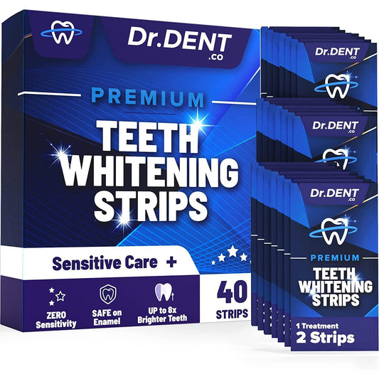 Premium Teeth Whitening Strips - 20 Whitening Sessions - Non-Sensitive Formula - 40 Peroxide Free Whitening Strips - Safe for Enamel + Mouth Opener Included Clear Store