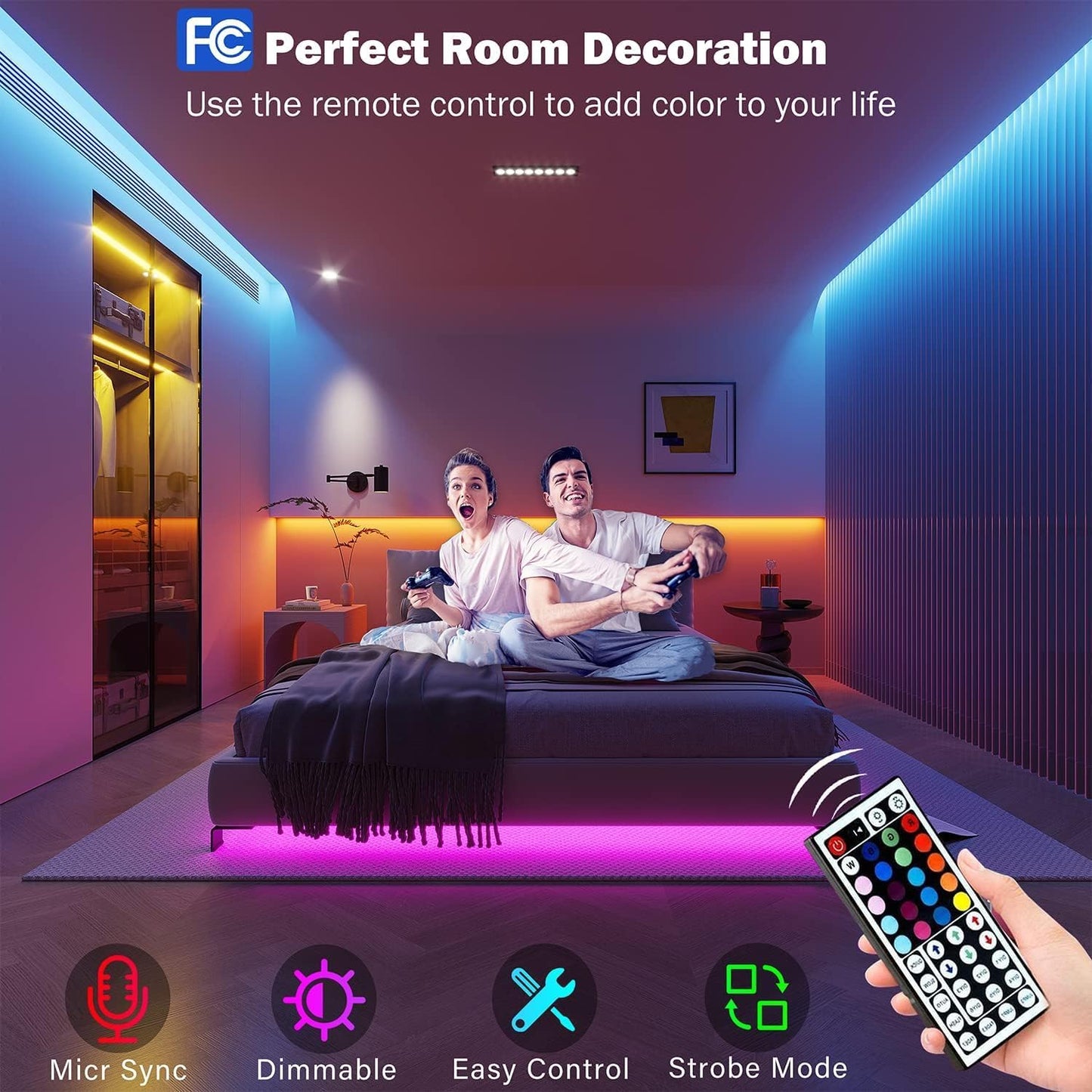 30M Led Strip Lights (2 Rolls of 15M) Bluetooth Smart App Control Music Sync Color Changing RGB Led Light Strips with Remote,Led Lights for Bedroom Room Home Birthday Decor