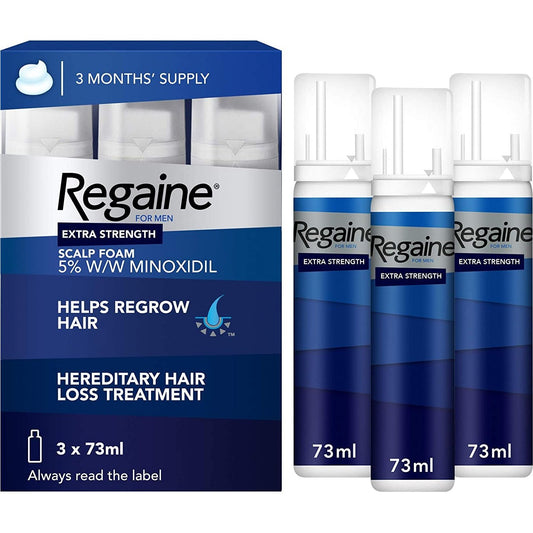 Regain for Men Extra Strength Scalp Foam 5% W/W Cutaneous Foam Minoxidil , 3 Month'S Supply Easy to Use Foam, 3 X 73Ml