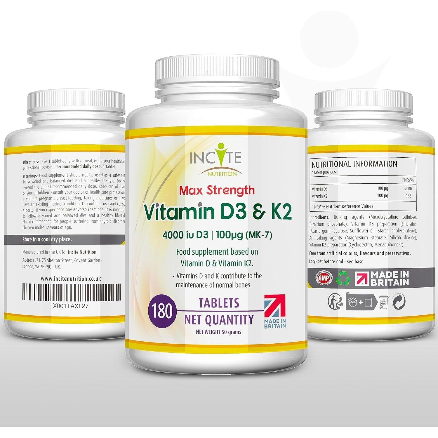 Vitamin D3 K2 (MK7) 100 UG - 180 Premium Vegetarian Tablets - 6 Month’S Supply - High Strength Quality Vitamin D3 4000, Vitamin K2 - Made in the UK by ®