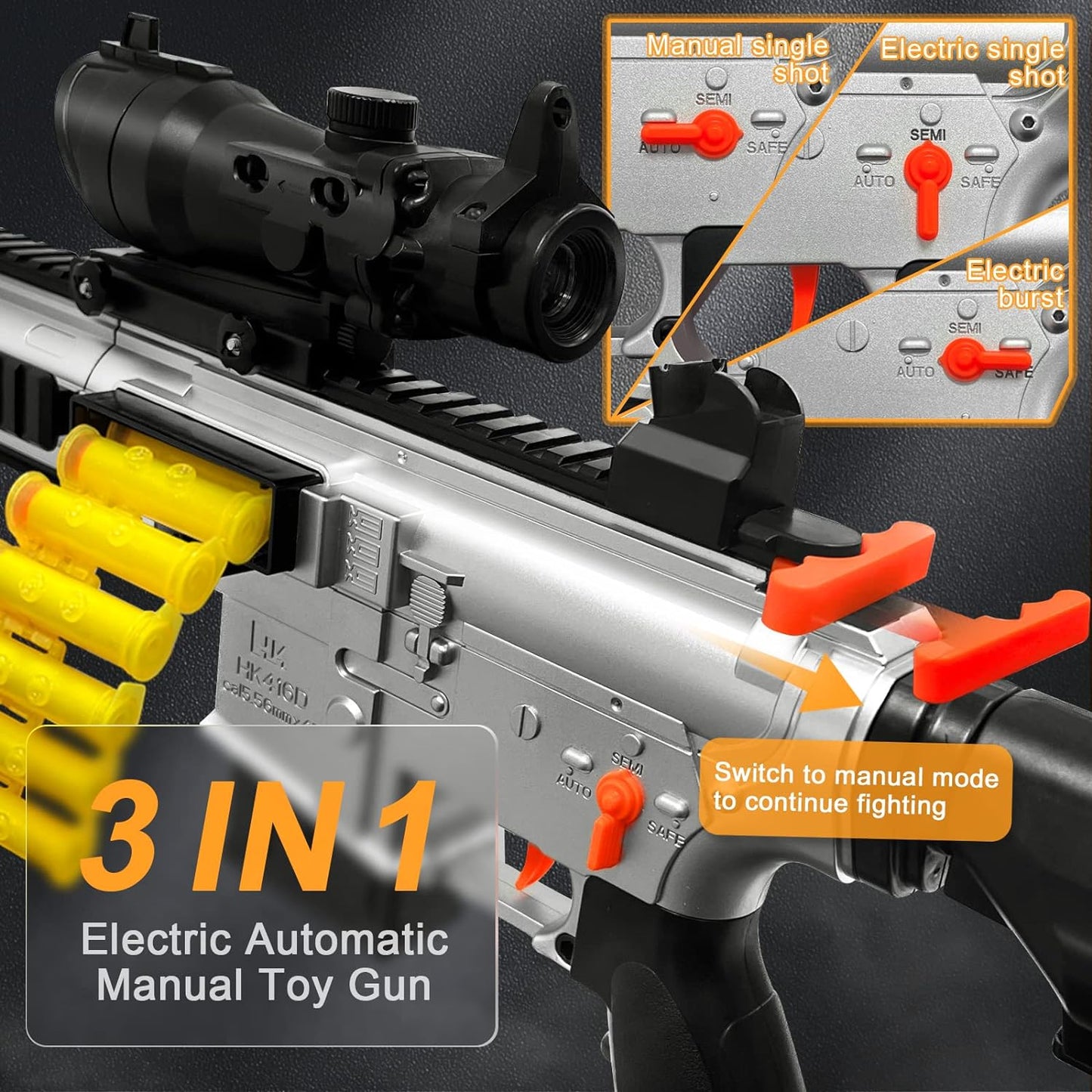 Automatic Toy Guns for Nerf Guns, 6 Modes Upgraded M416 Foam Toy Gun with 160 Darts, Shooting Games for Kids with Scope Bipod, Toys for 6+ Year Old Boys & Girls Birthday Christmas