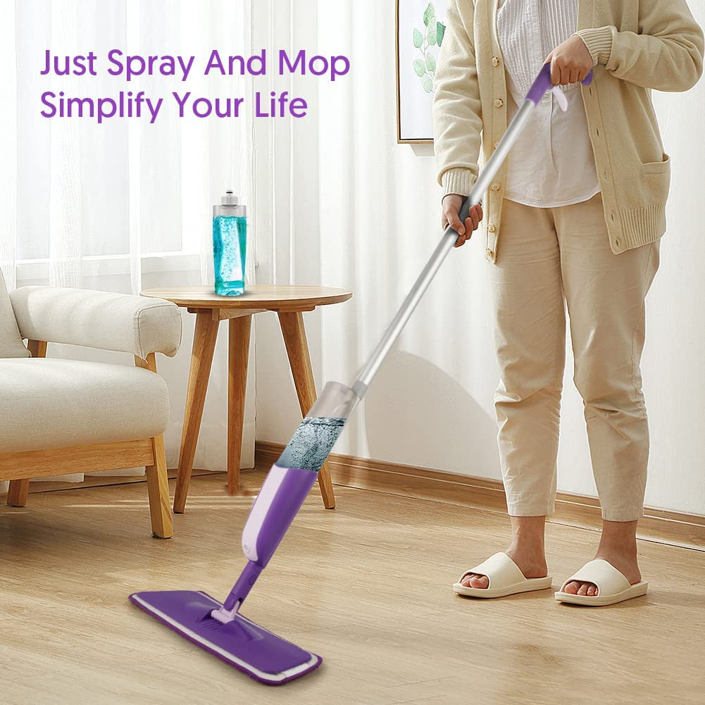 Microfibre Spray Mop for Floor Cleaning, Wet Dry Kitchen Floor Cleaning Mop with 2 Refillable Bottle 360°Rotatable Hardwood Mop for Laminate Wood Tiles 3 Reusable Pads and 1 Scrubber Clear Store