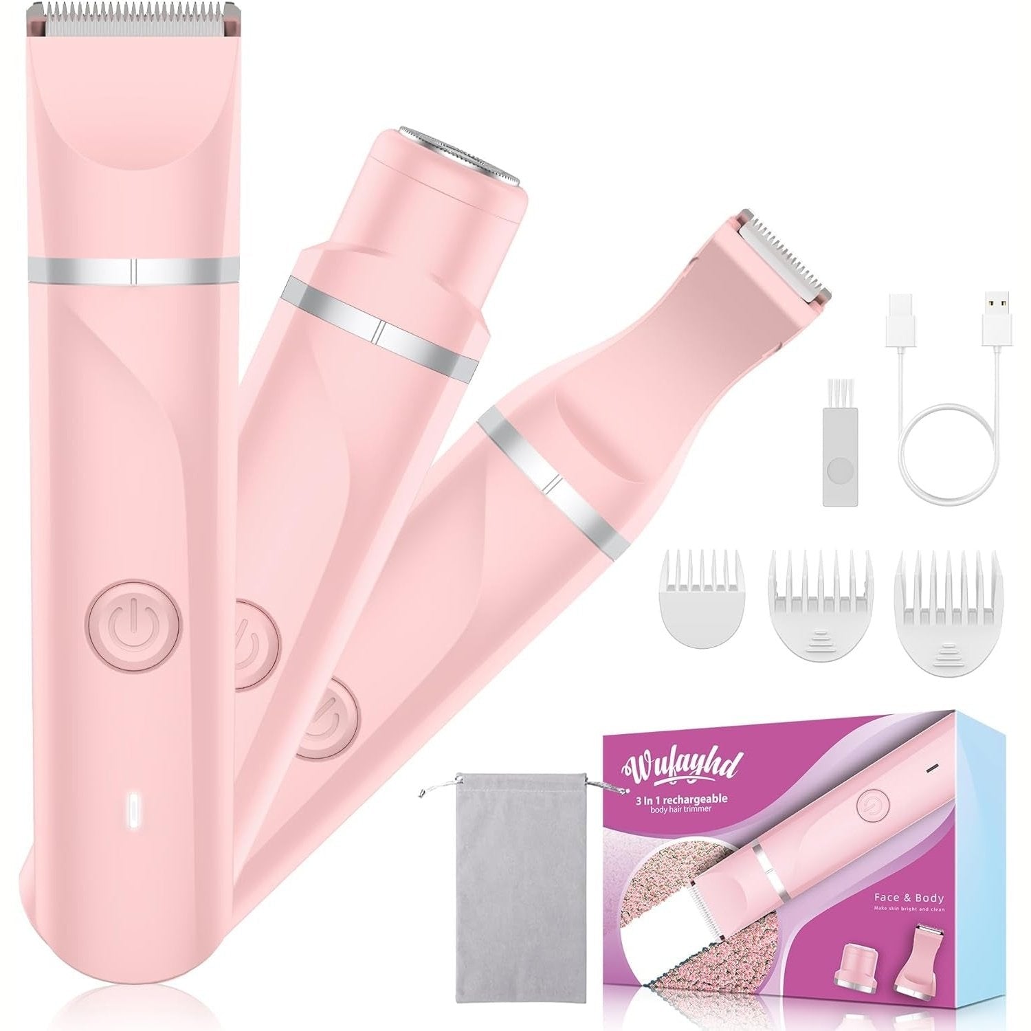 3 in 1 Bikini Trimmer Lady Shavers for Women, Painless Facial Hair Remover, Electric Face Shaver Pubic Hair Trimmer, Ladies Razor for Body, Leg, Private Area, IPX7 Waterproof & Rechargeable