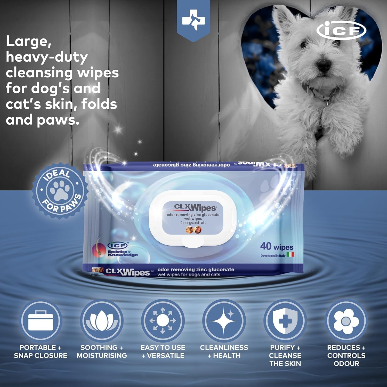 - CLX Wipes - Dog Wipes Antibacterial + Antifungal - Pet Cat & Dog Grooming Wipes for Cleaning Ear, Eye, Paw & Bums - Dog Cleaning Wipes - 40 Wipes