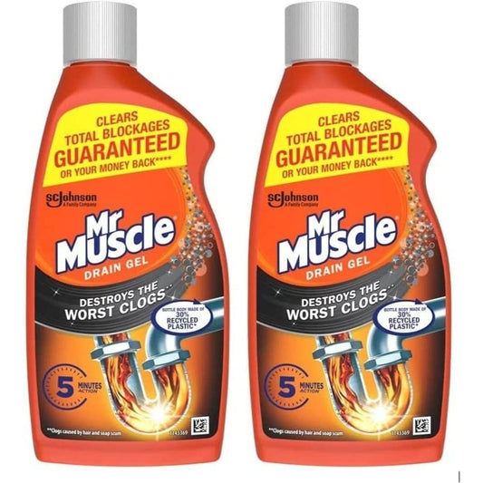 Mr Muscle Drain Unblocker, Sink & Drain Cleaner, Heavy Duty Drain Gel, 2 X 500 Ml Clear Store