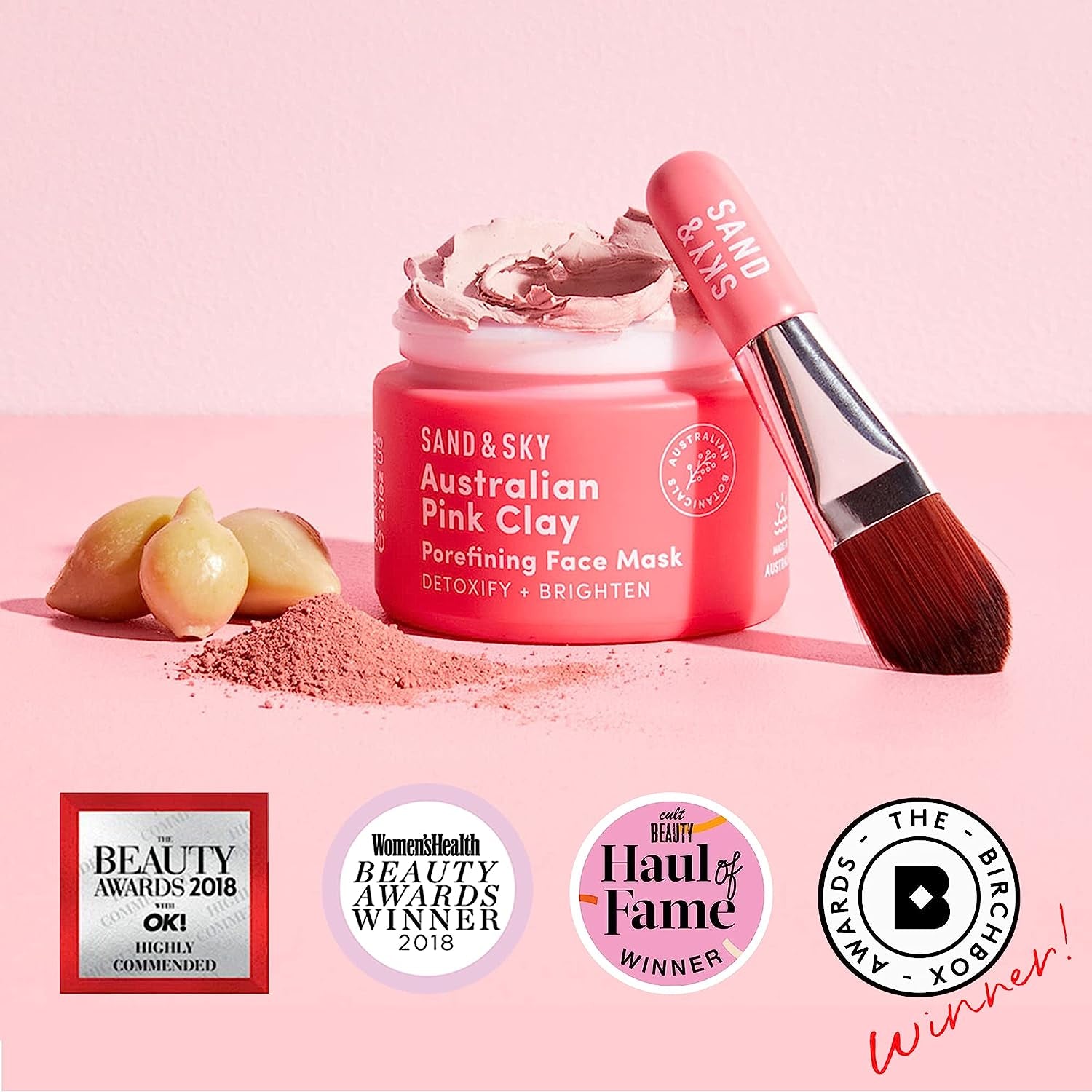 Sand & Sky Australian Pink Clay Mask Set - Pink Clay Face Mask & Facial Brush Applicator Gift Set | Facial Mask for Pore Minimizer & Acne Treatment Clear Store