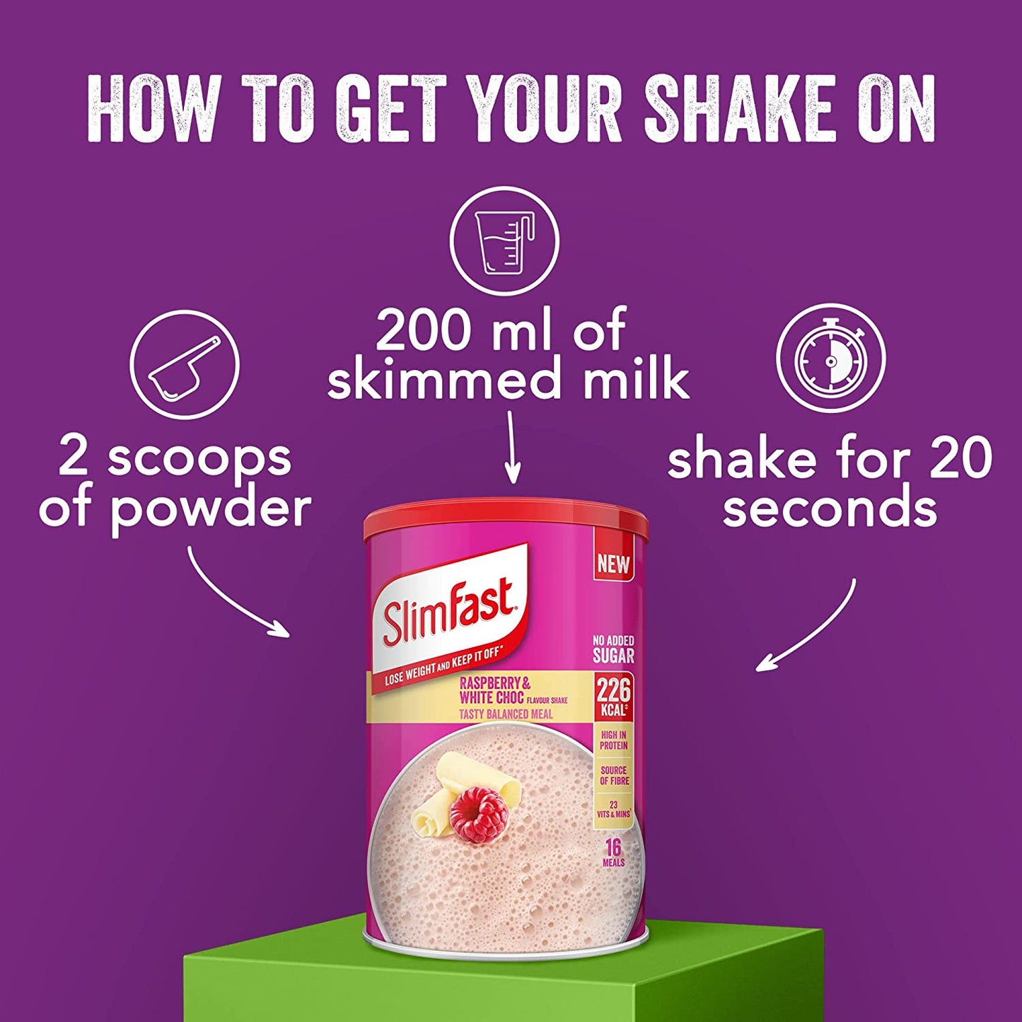 Slimfast Balanced Meal Shake, Raspberry & White Choc Flavour 16 Servings 584g Clear Store