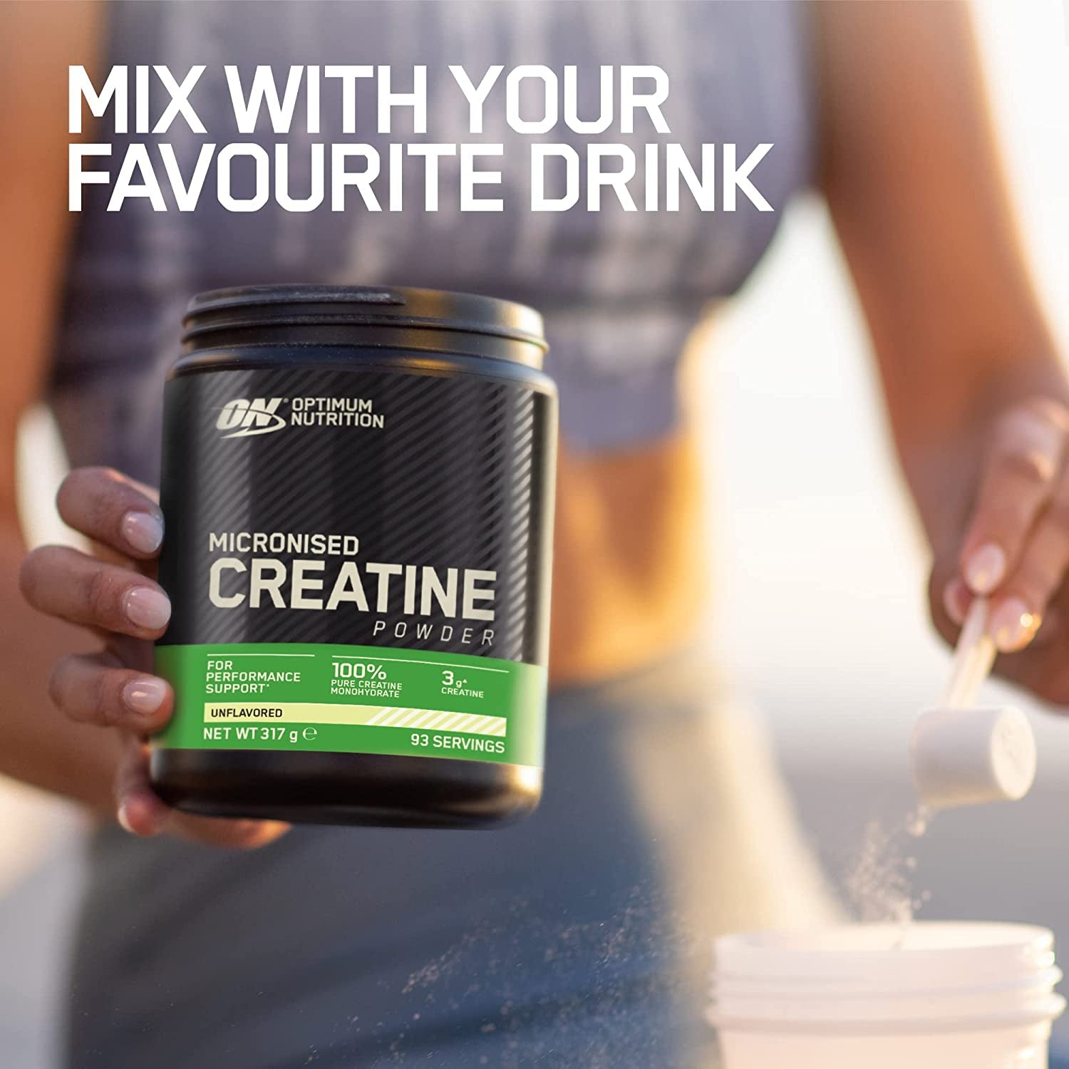 Optimum Nutrition Micronised Creatine Powder, 100% Pure Creatine Monohydrate Powder for Performance and Muscle Power, Unflavoured Shake, 93 Servings, 317 G