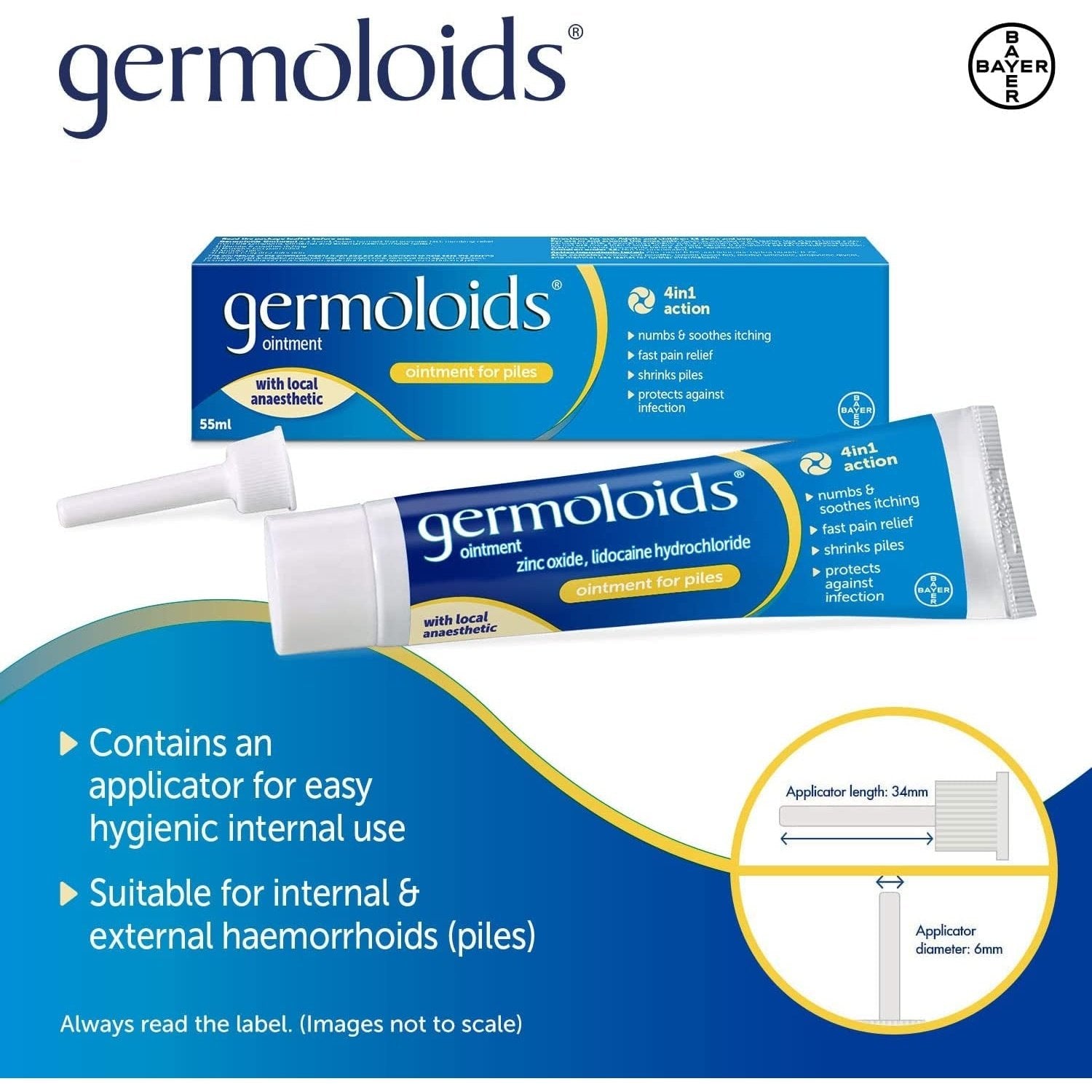 Germoloids Haemorrhoid Treatment & Piles Treatment Ointment, Triple Action with Anaesthetic to Numb the Pain & Itch 55g Clear Store