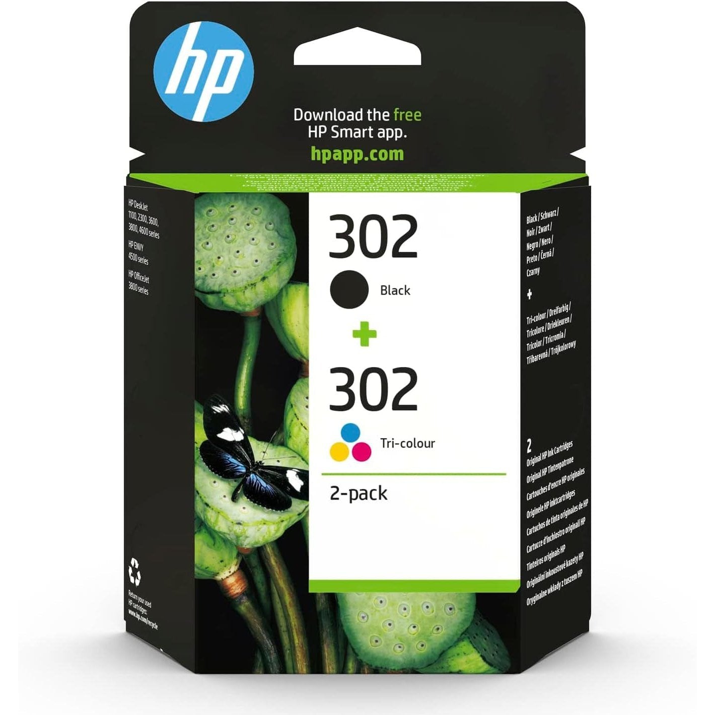 X4D37AE 302 Original Ink Cartridges, Black and Tri-Color, Pack of 2 Clear Store