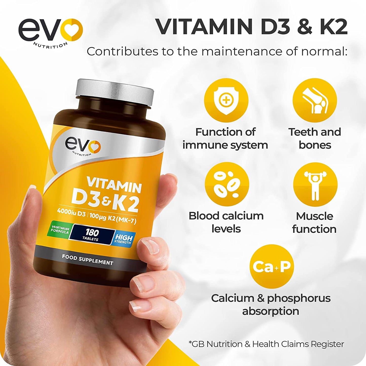 Vitamin D3 4000Iu & Vitamin K2 100Ug (MK7) |180 Vitamin D3 K2 Vegetarian Tablets | 1-A-Day | 6 Month Supply | High Strength D3 and K2 Vitamin | Vitamin D K2 Supplement | Made in the UK