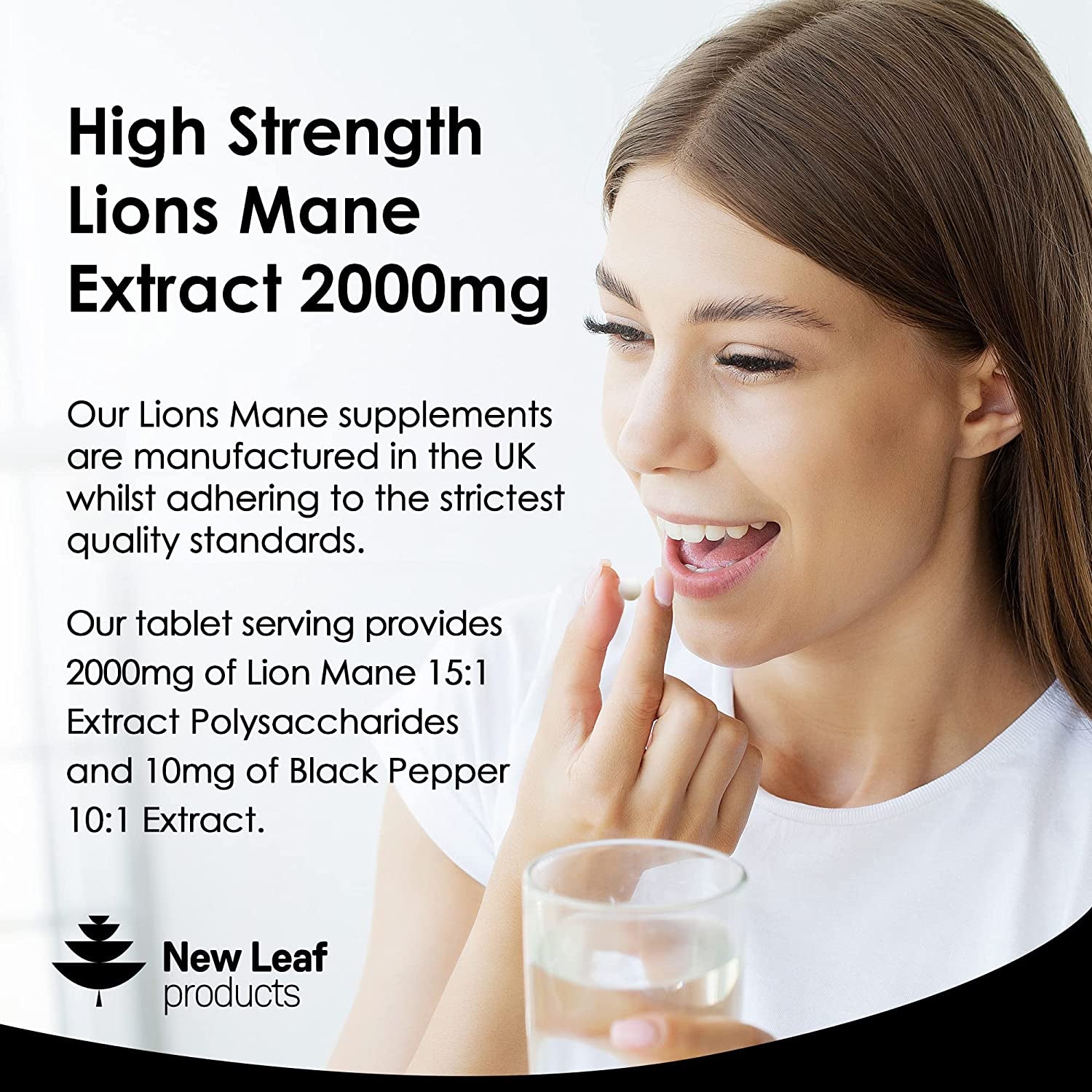 Lions Mane Mushroom 2000Mg - 180 High Strength Vegan Tablets - Lion'S Mane Supplement with Black Pepper - Lion'S Mane Mushrooms Extract (Not Powder or Capsules) Made in the UK by