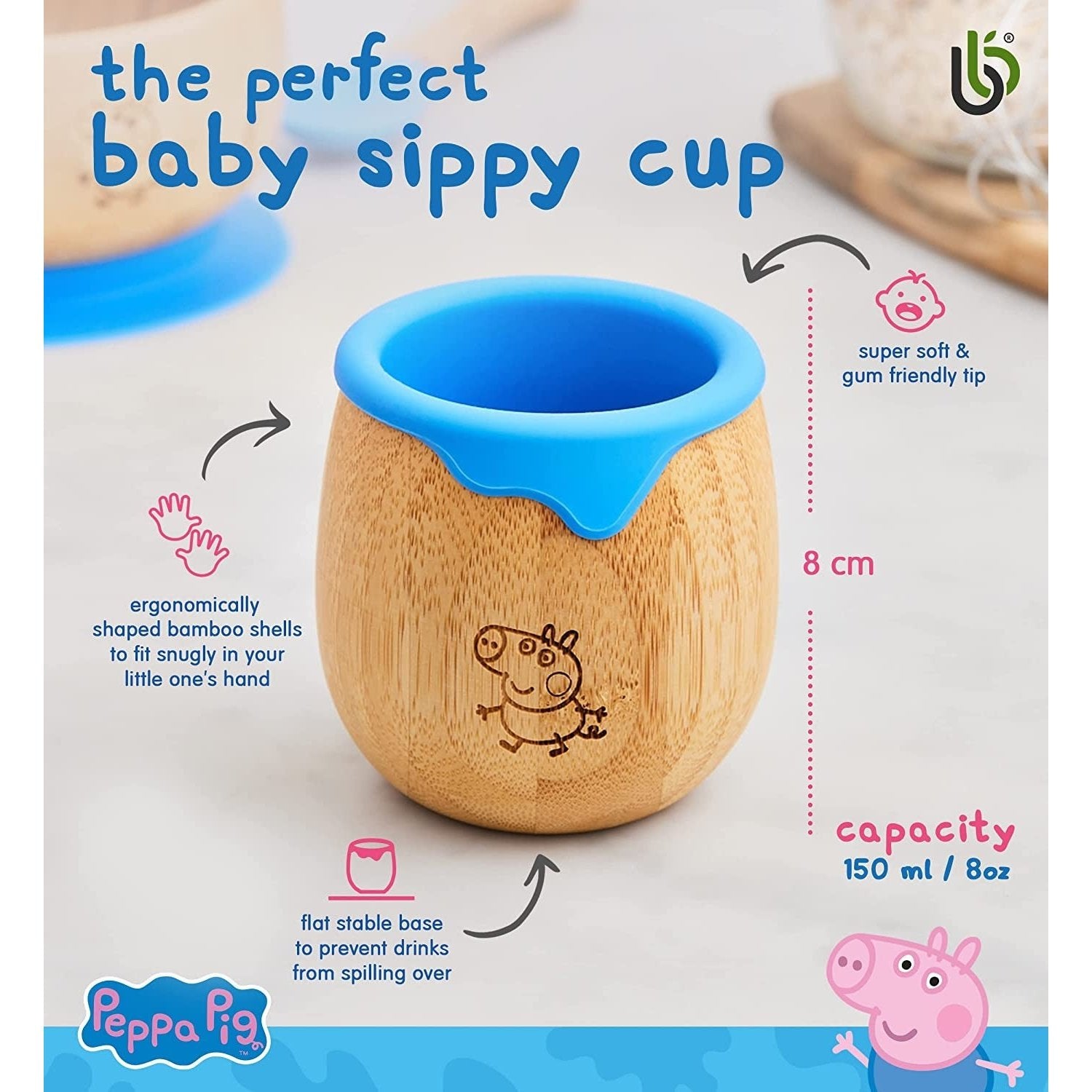 Peppa Pig Toddler Cup for Kids – 150Ml Bamboo Cup for Baby with Silicone Liner | Transition Sippy Cup | Snack Cup | Ideal for Baby-Led Weaning | Promotes Drinking and Oral Motor Skills (George Cup)