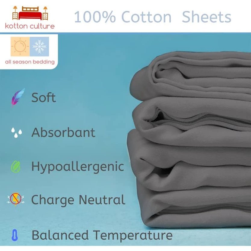 Cotton Sheets Double Size Sheet Set 4 Piece 100% Egyptian Cotton (Dark Grey) Clear Store