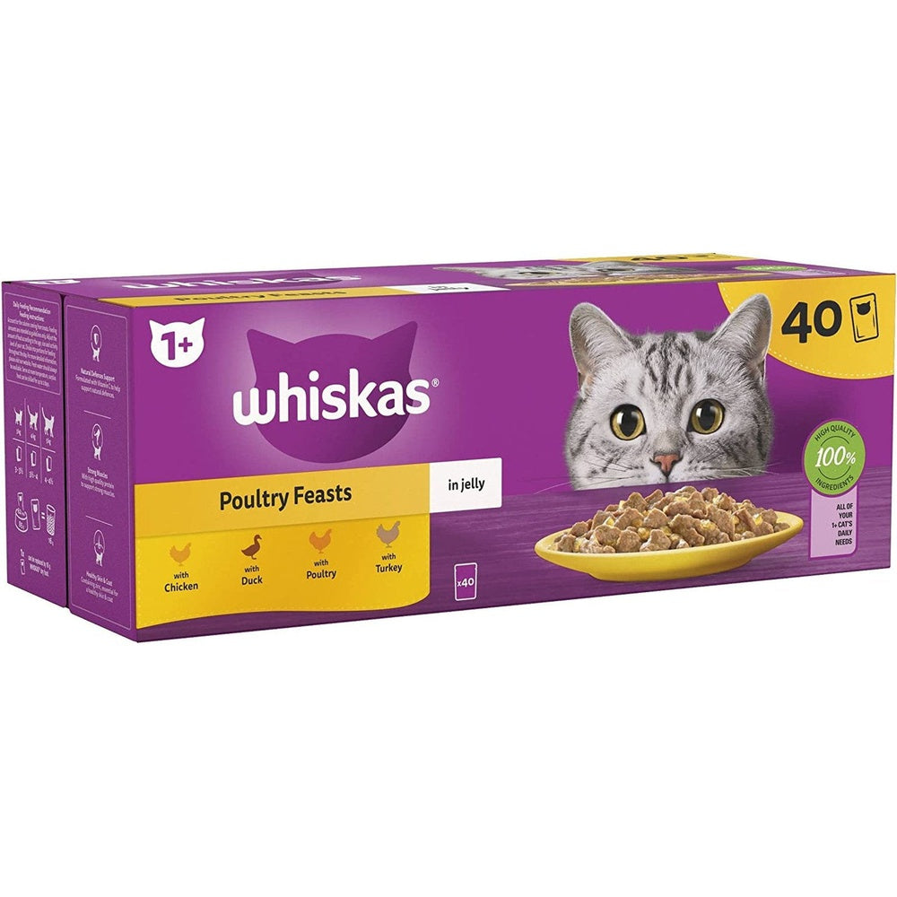 whiskas Cat food Poultry Selection in Jelly 40 Pouches, Megapack (40 X 85 G) Clear Store