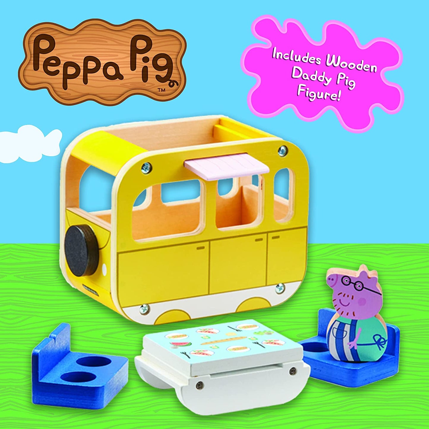 Peppa Pig Wooden Campervan, Push along Vehicle, Imaginative Play, Preschool Toys, Fsc Certified, Sustainable Toys, Gift for 2-5 Years Old