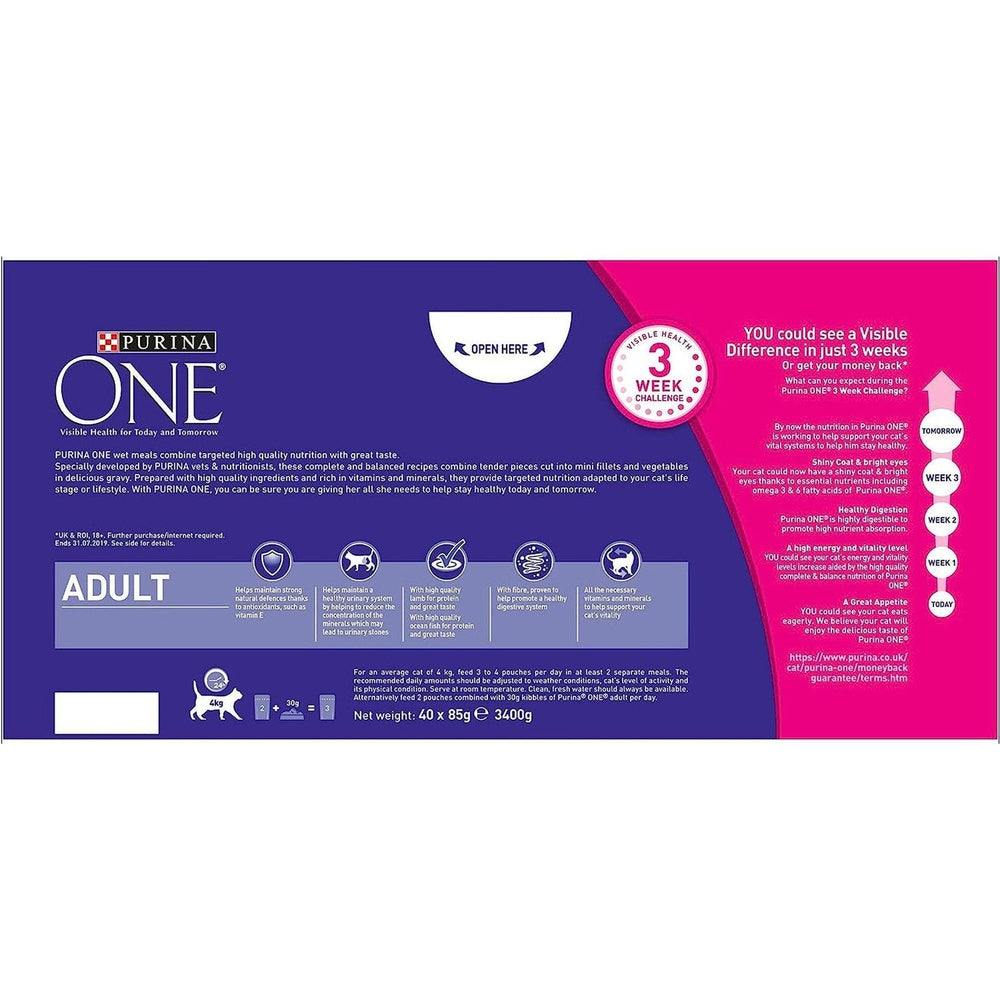 Purina ONE Adult Cat Food Mini Fillets in Gravy, 40 X 85G Clear Store