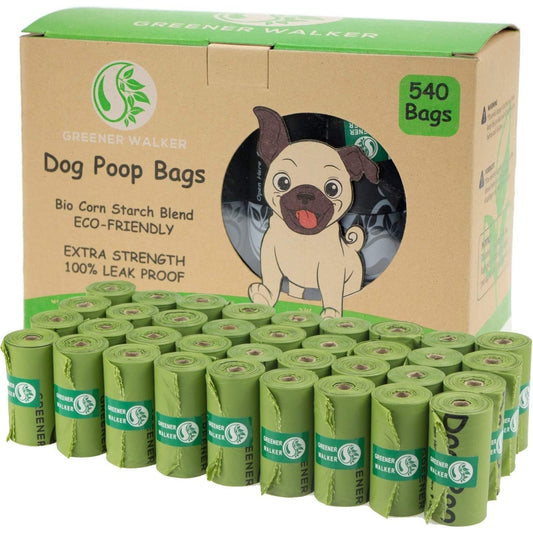 GREENER WALKER Poo Bags for Dog Waste, 540 Poop Bags,Extra Thick Strong 100% Leak Proof Biodegradable Dog Poo Bags (Green)