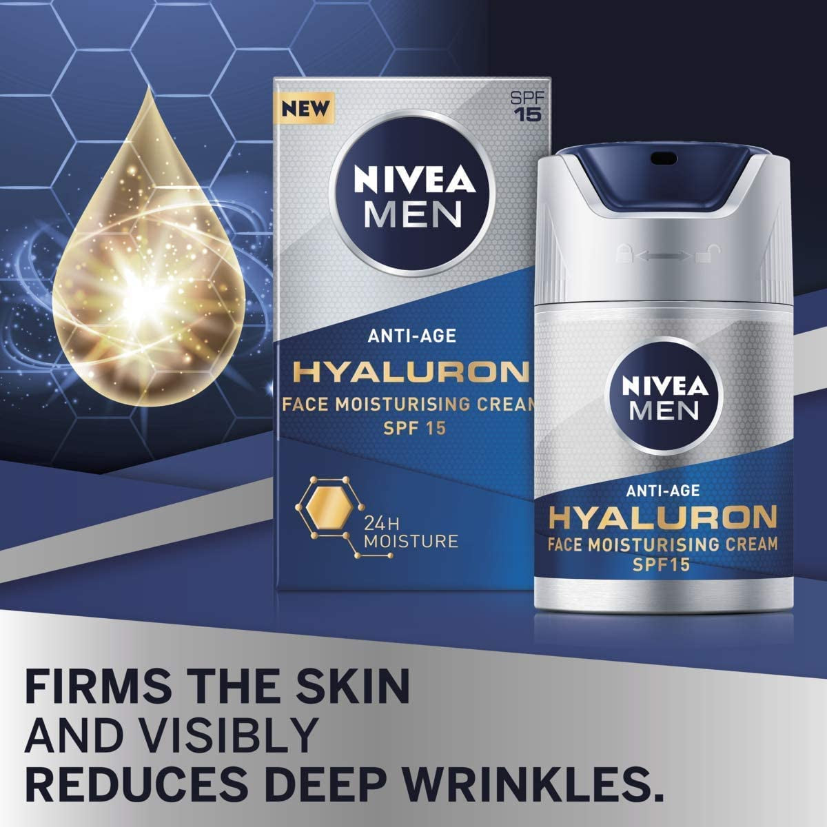 NIVEA MEN Hyaluron Face Cream (50Ml), anti Wrinkle Face Cream Reduces Deep Wrinkles, Men'S anti Ageing Face Cream, anti Wrinkle Cream Strengthens Skin Elasticity Clear Store