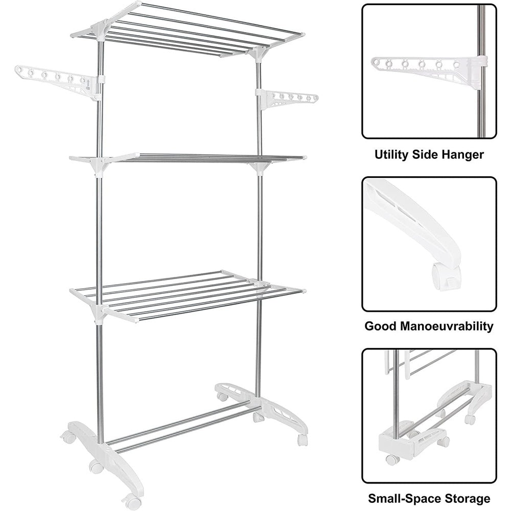 Clothes Airer Dryer, Rack Extra Large 3 Tier Clothes Drying Rail, Easy Storage Clear Store