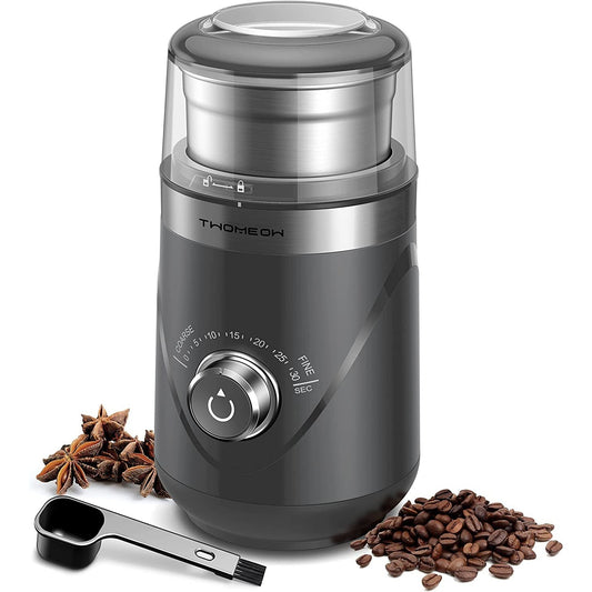 Coffee Grinder, Adjustable Grinder with Stainless Steel Blade and Removable Grinding Cup for Coffee 80G, Grey Clear Store