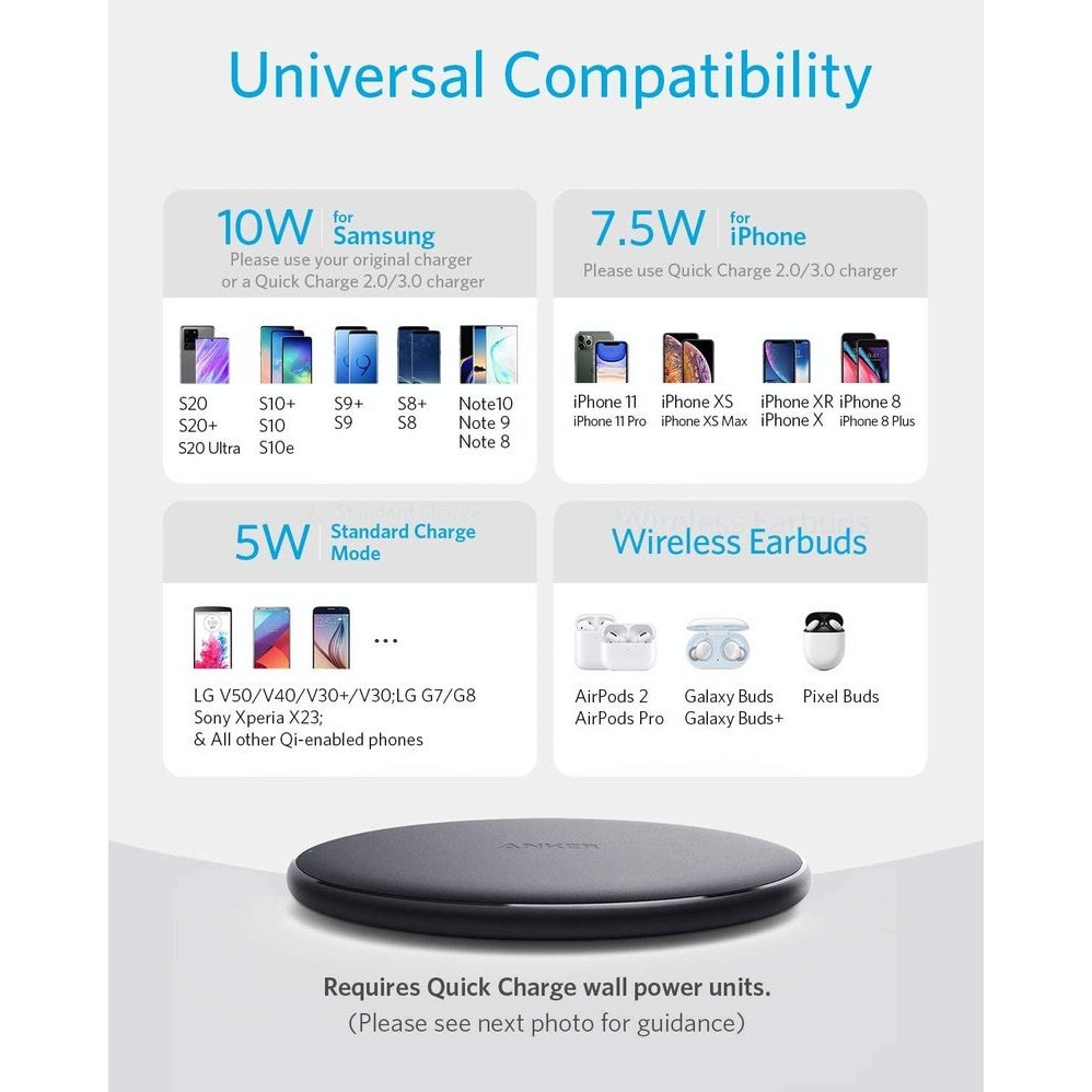 Anker Wireless Charger, Powerwave Pad for Iphone and Samsung, Charger Clear Store