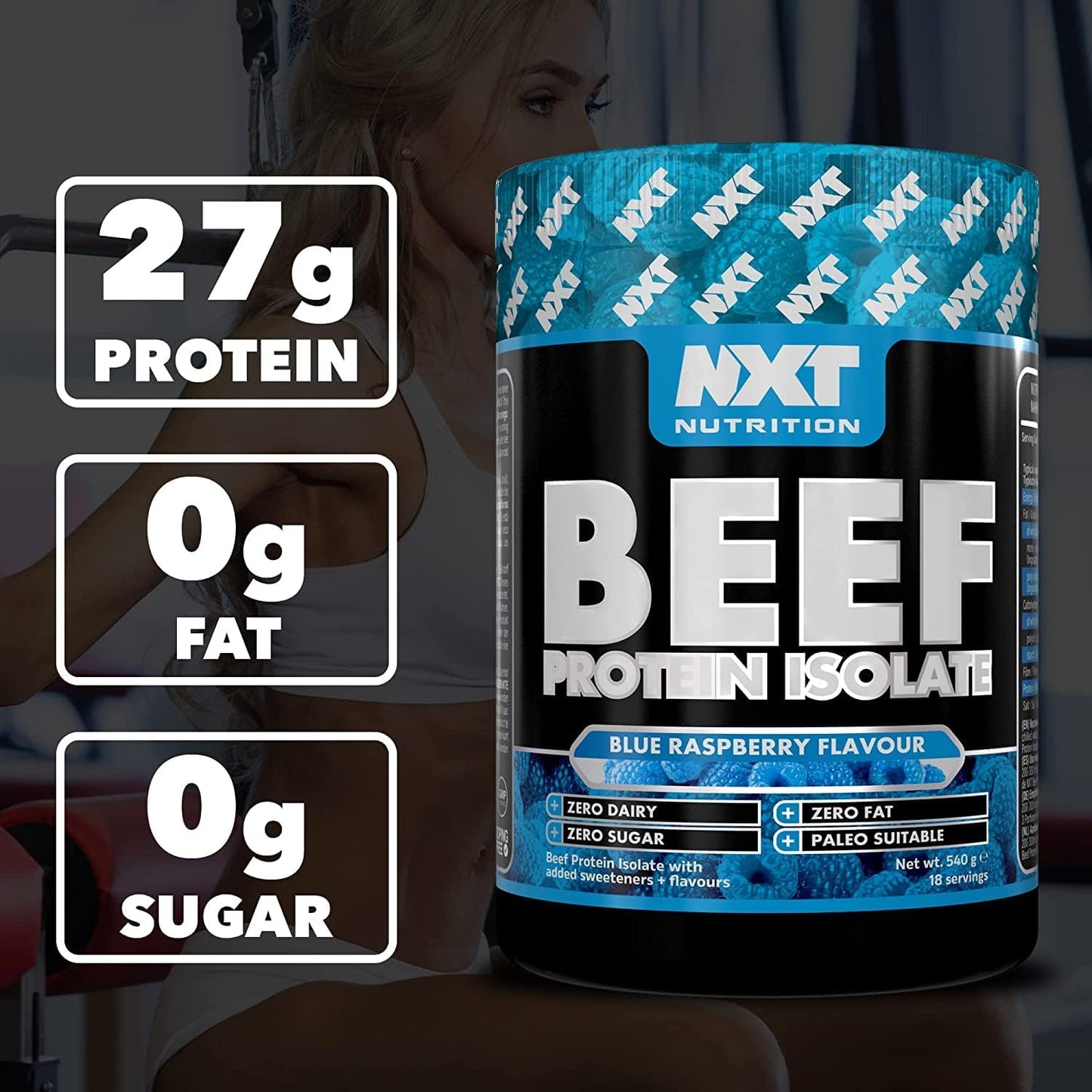 NXT Beef Protein Isolate 540G - High Protein Powder in Natural Amino Acids - Paleo, Keto Friendly - Dairy and Gluten Free | 540G (Blue Raspberry)