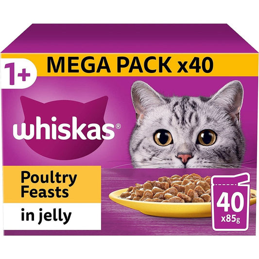 whiskas Cat food Poultry Selection in Jelly 40 Pouches, Megapack (40 X 85 G) Clear Store