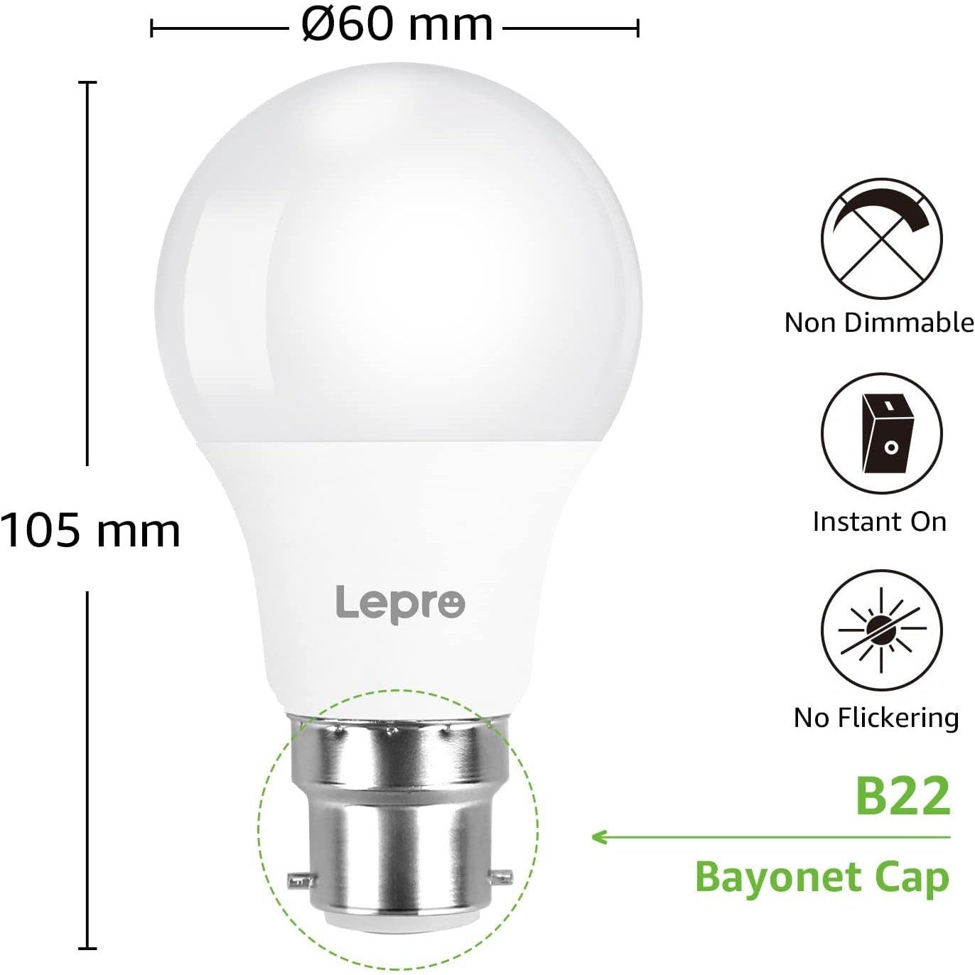 Bayonet Light Bulbs 60W Equivalent, Cool White Pack of 6 Clear Store