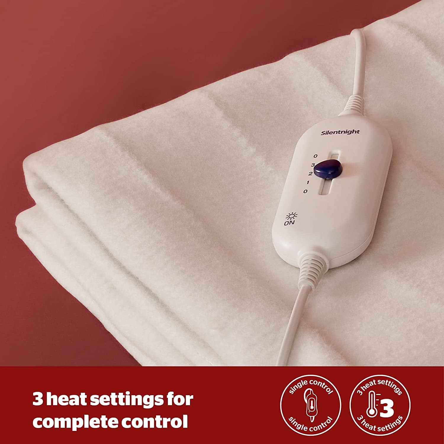 Comfort Control Electric Blanket Double, 3 Heat Settings, Fast Heat Up, Overheat Protection and Easy Fit Straps - Machine Washable - Double 135X120Cm Clear Store