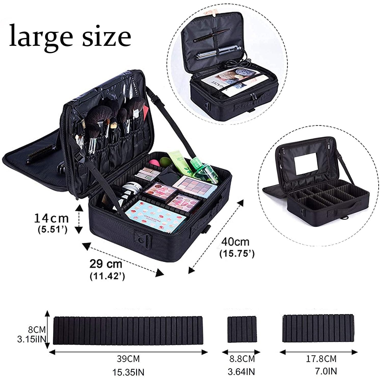 Large Makeup Train Case with Mirror 3 Layers Makeup Bag Professional Travel Cosmetic Bag with a Beauty Egg Removable Dividers Shoulder and Strap 40 X 29 X 14 Clear Store