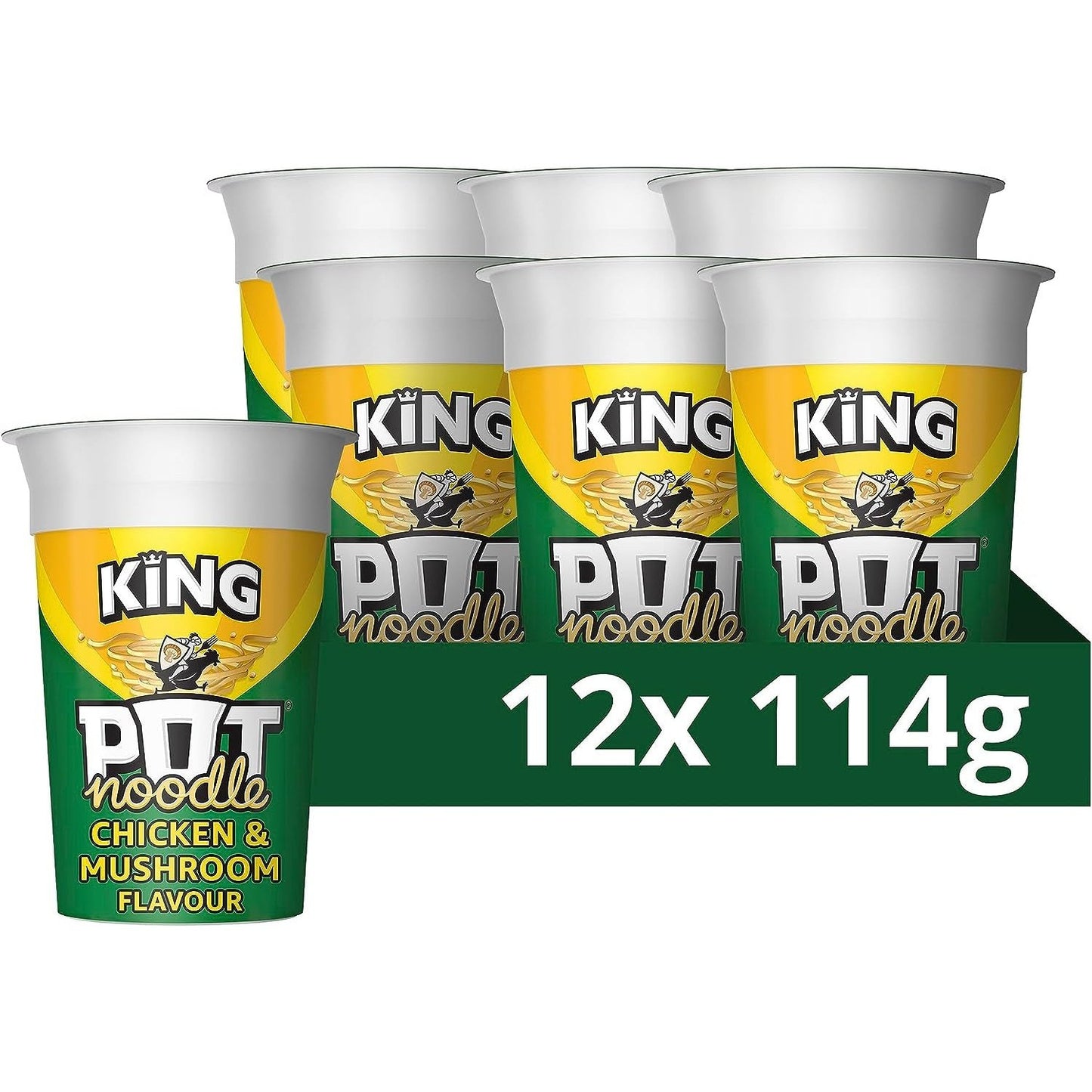 Pot Noodle Chicken & Mushroom Multipack King Pot Noodle Pack of 12 Instant Vegetarian Snack Quick-To-Make Noodles 114 G