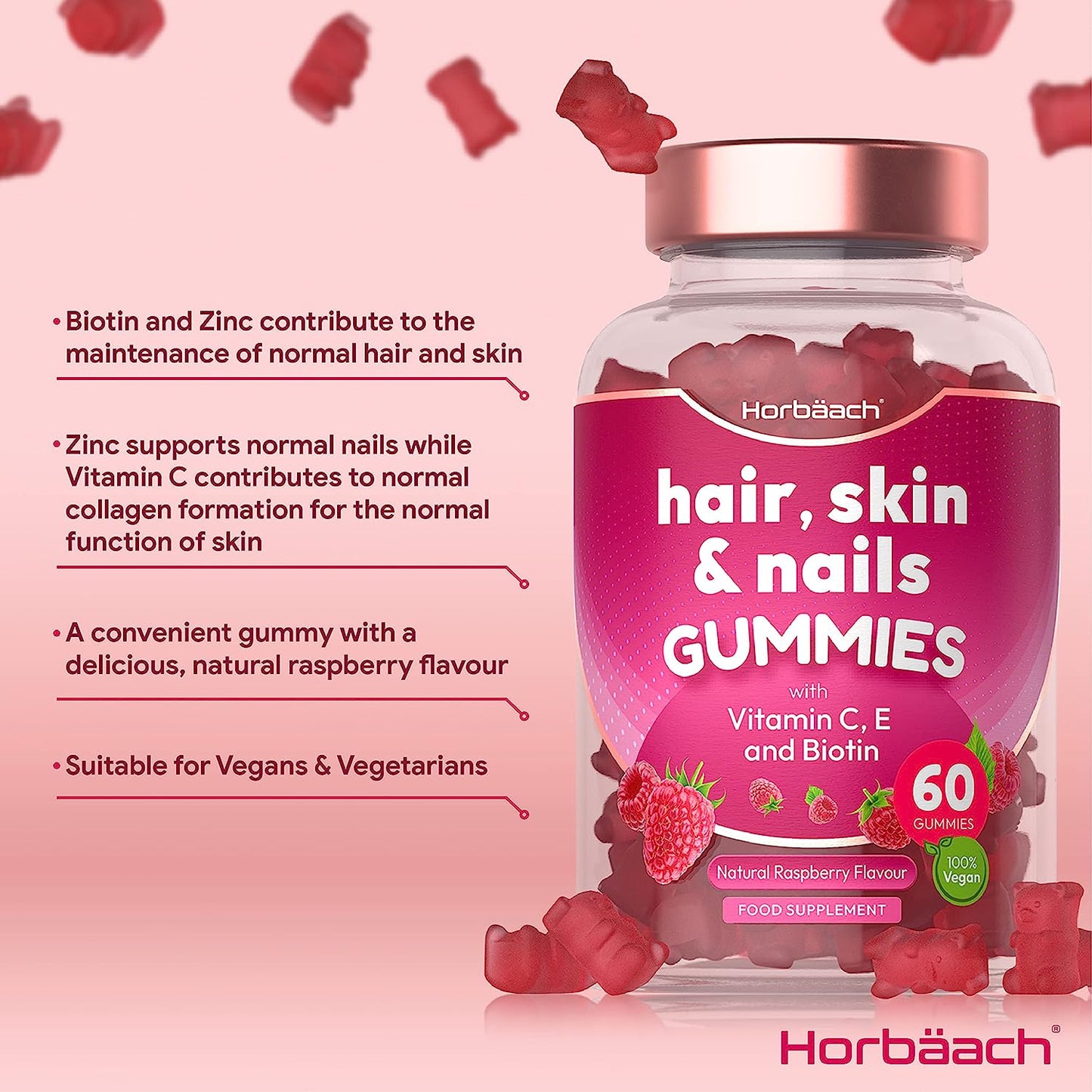 Hair Skin and Nails Vitamins, 60 Vegan Gummies , Supplement for Women and Men, 5000Mcg Biotin + Vitamin C & E Clear Store