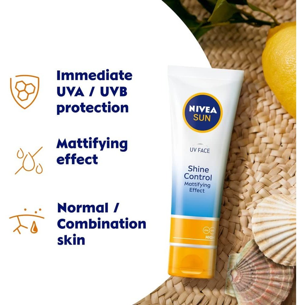 NIVEA UV Face Shine Control SPF50 (50Ml), Face Sun Cream, UV Face Cream, Moisturising Cream with SPF50 for Daily Use, Sunscreen for Immediate UVA/UVB Protection