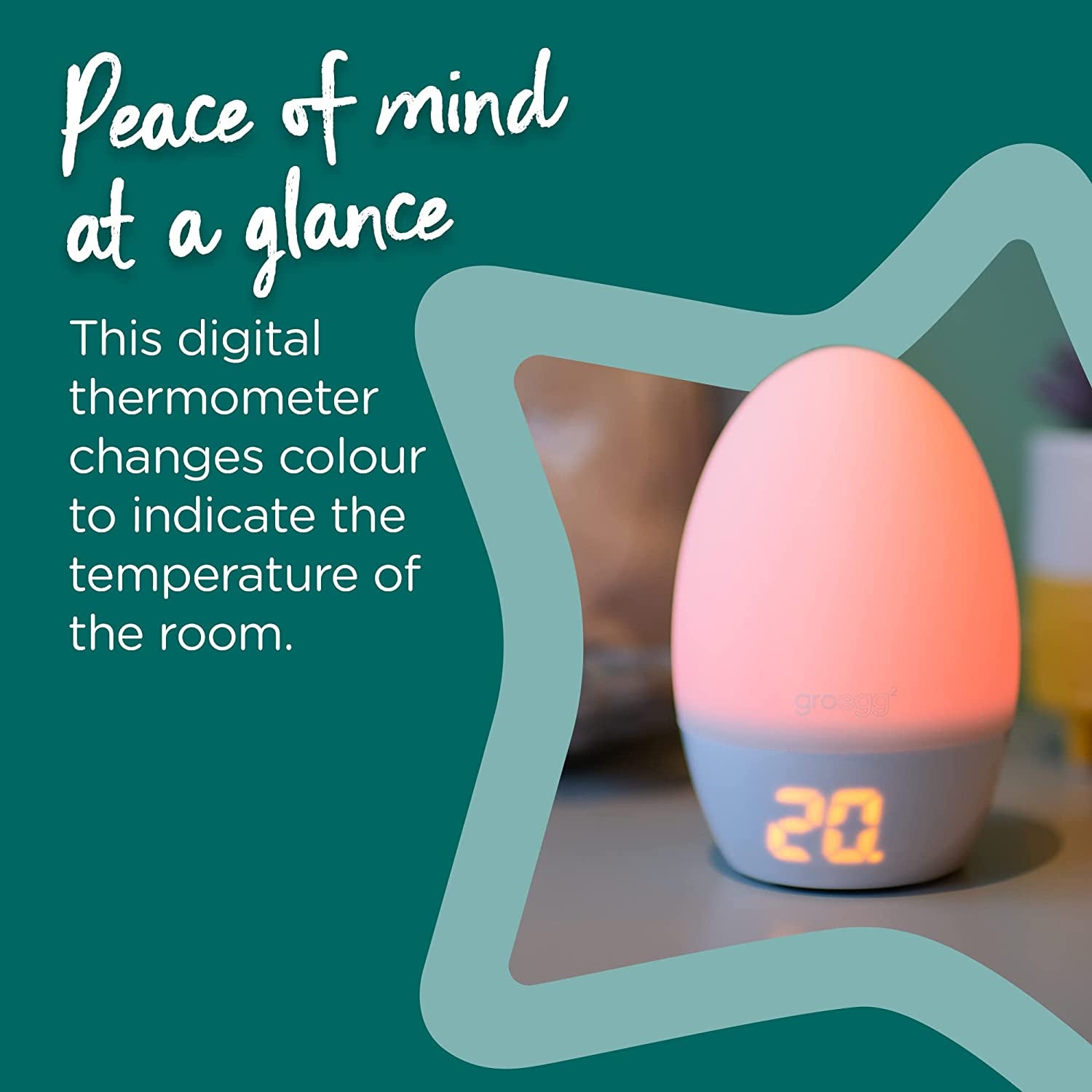 Digital Colour Changing Room Groegg2  Thermometer and Night Light, USB Powered Clear Store