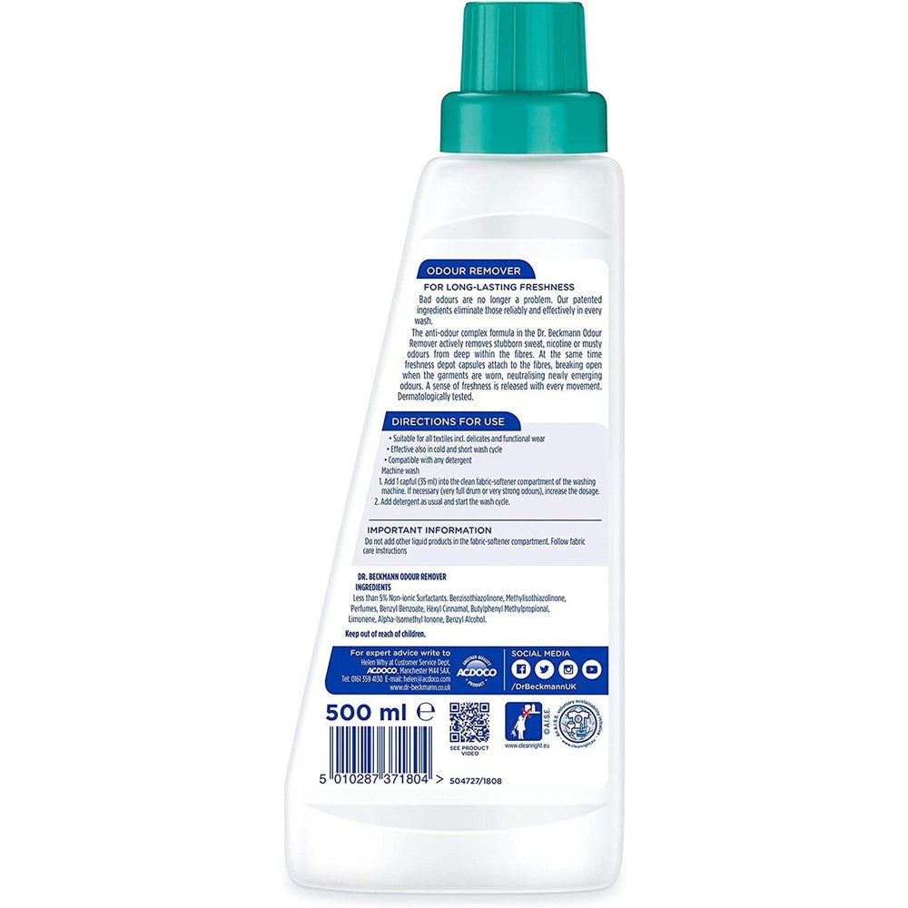 Dr. Beckmann Odour Remover 500ml, Removes Stubborn Odours, Actively Freshens Laundry 500ml Clear Store