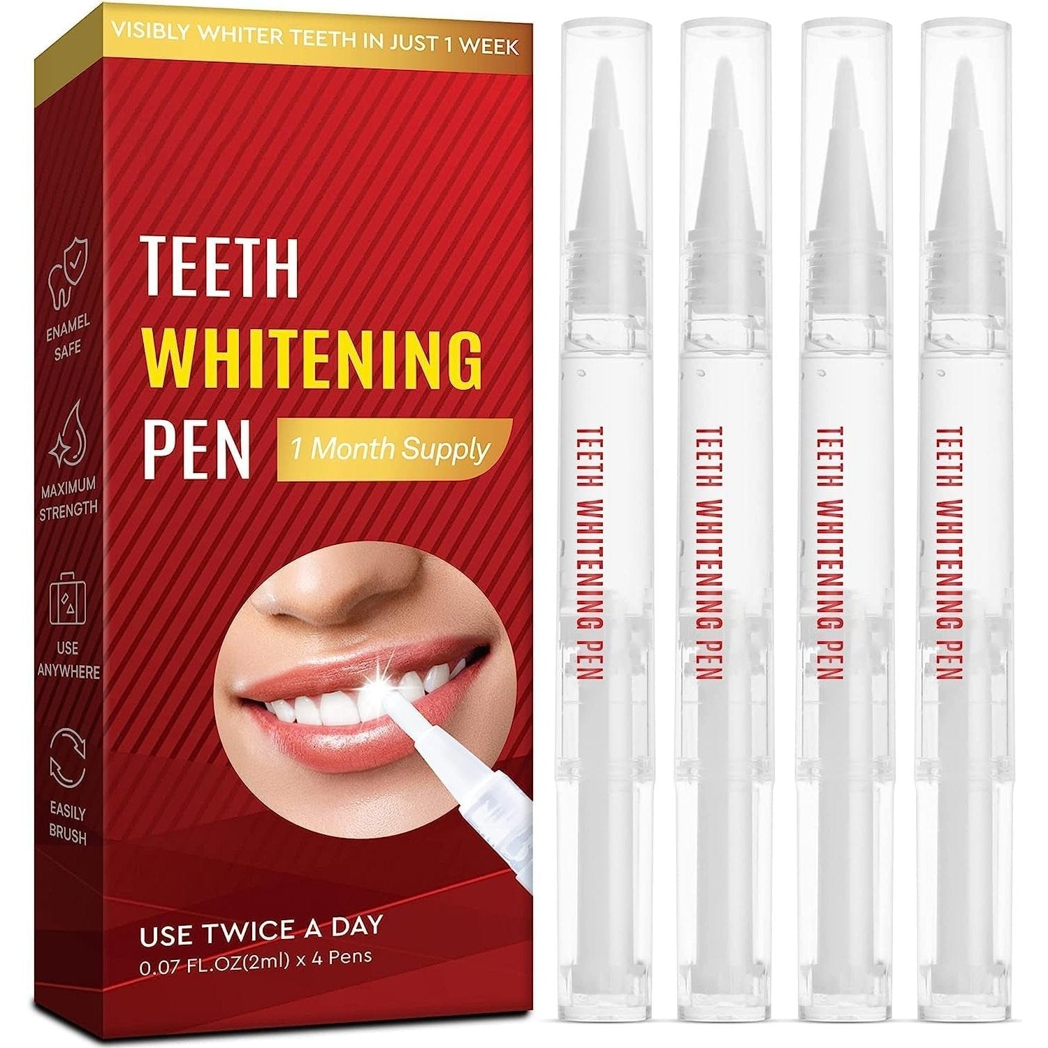 Teeth Whitening Pen 4-Pack, Brighten Your Smile in Just 1 Week with Tooth Whitening Pens – Fast, Gentle, Enamel Safe Whitening Gel for White Teeth in Mess Free Applicator Pens