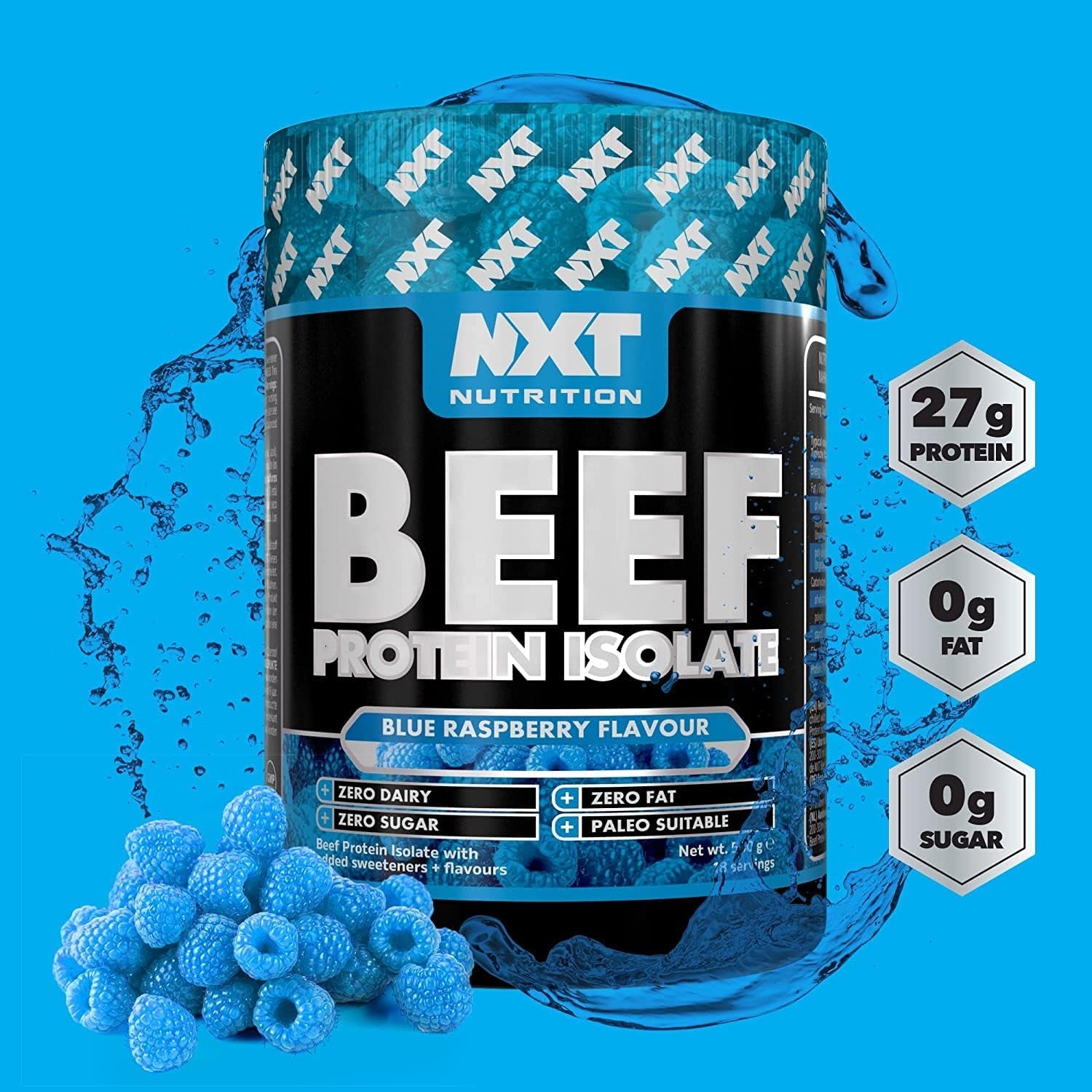 NXT Beef Protein Isolate 540G - High Protein Powder in Natural Amino Acids - Paleo, Keto Friendly - Dairy and Gluten Free | 540G (Blue Raspberry)