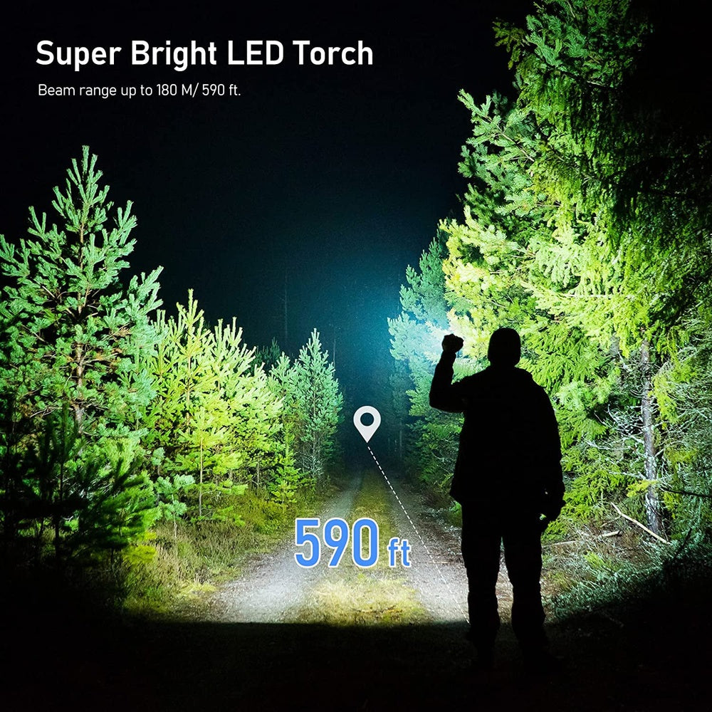 LED Torch Rechargeable, 2000L Super Bright Adjustable Focus Flashlight Long Battery Life, Waterproof Pocket Size Torch Clear Store