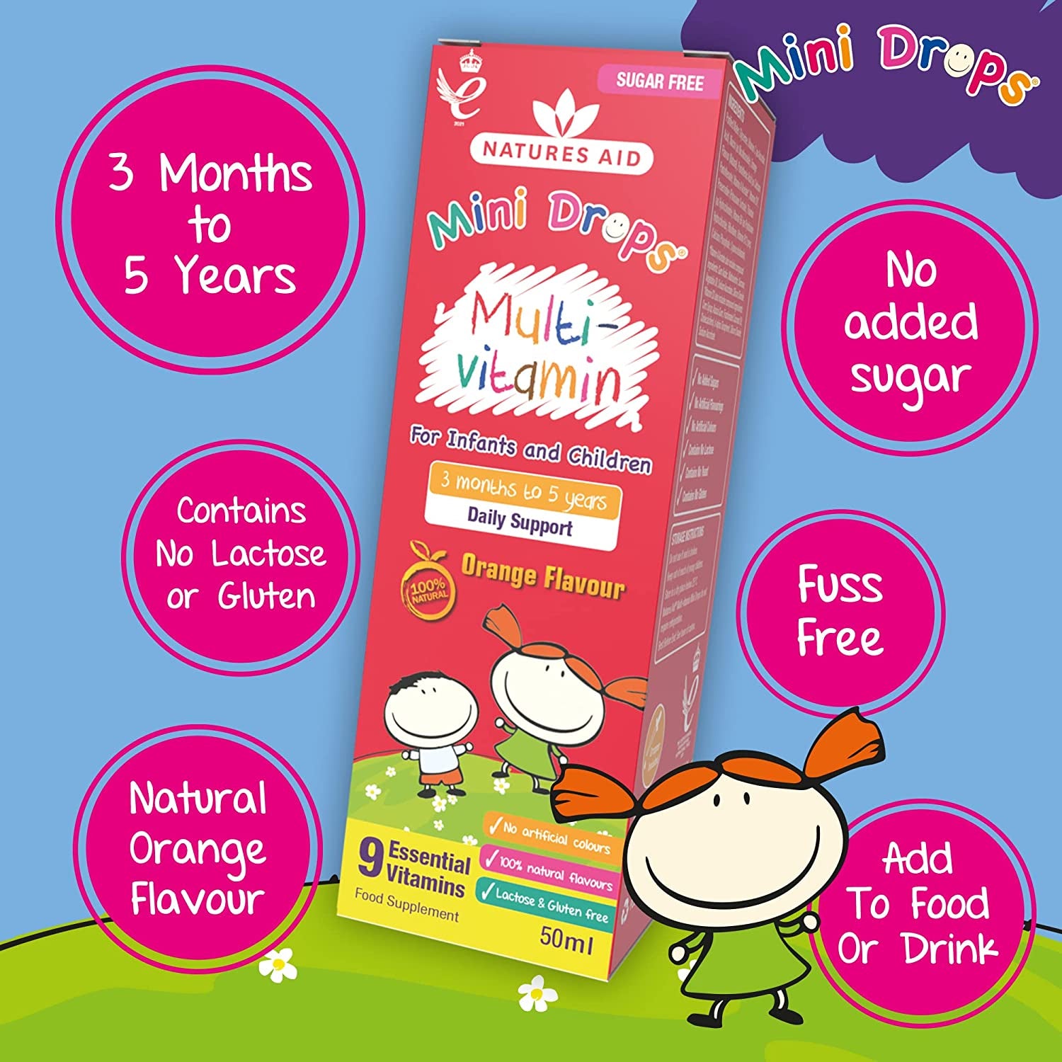 Natures Aid Mini Drops Multi-Vitamin for Infants and Children, Sugar Free, 50 Ml Clear Store