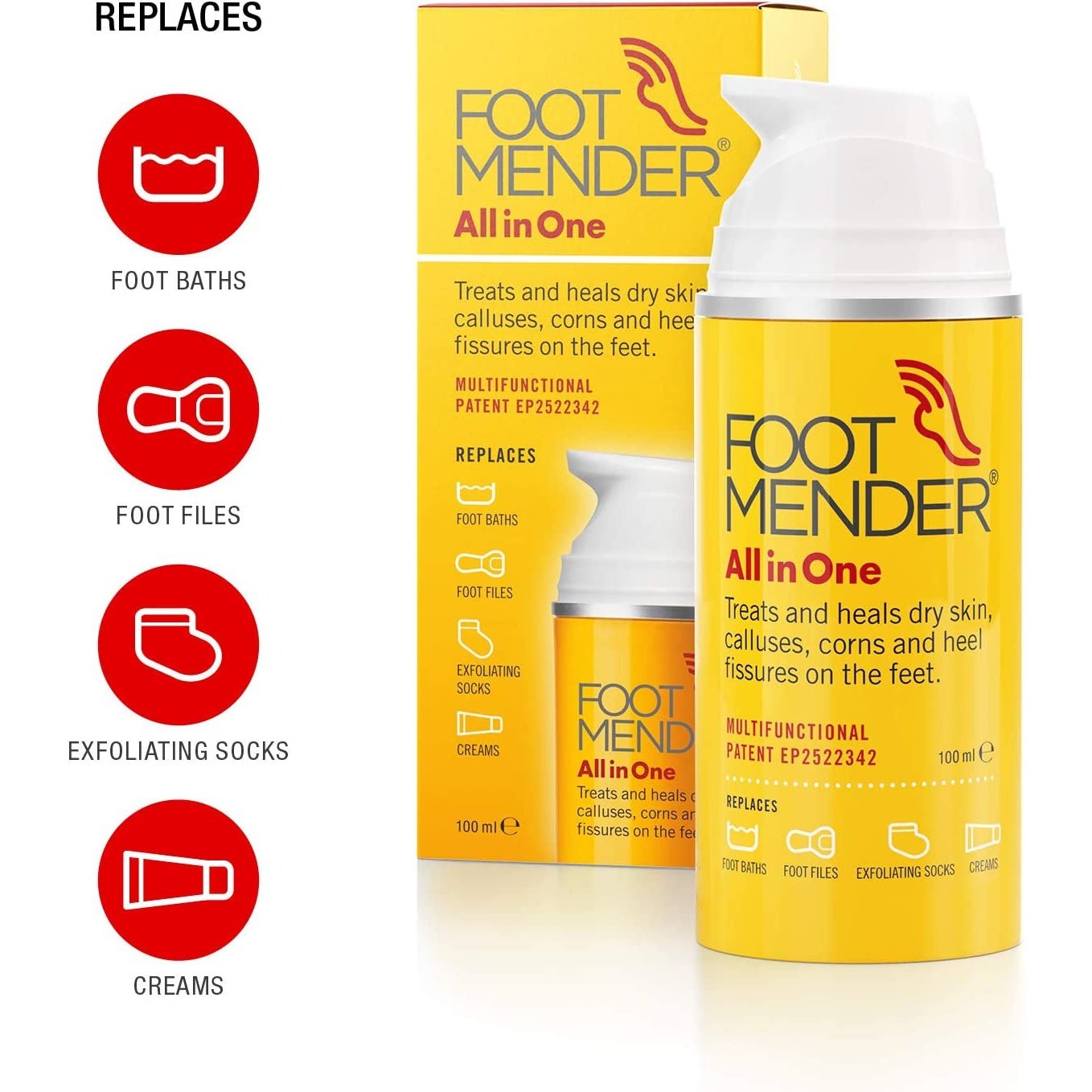 Footmender All in One | Treats and Heals Dry Feet, Hard Skin (Calluses), Corns and Cracked Heels (Heel Fissures) | Significant Effect after First Treatment | 100Ml