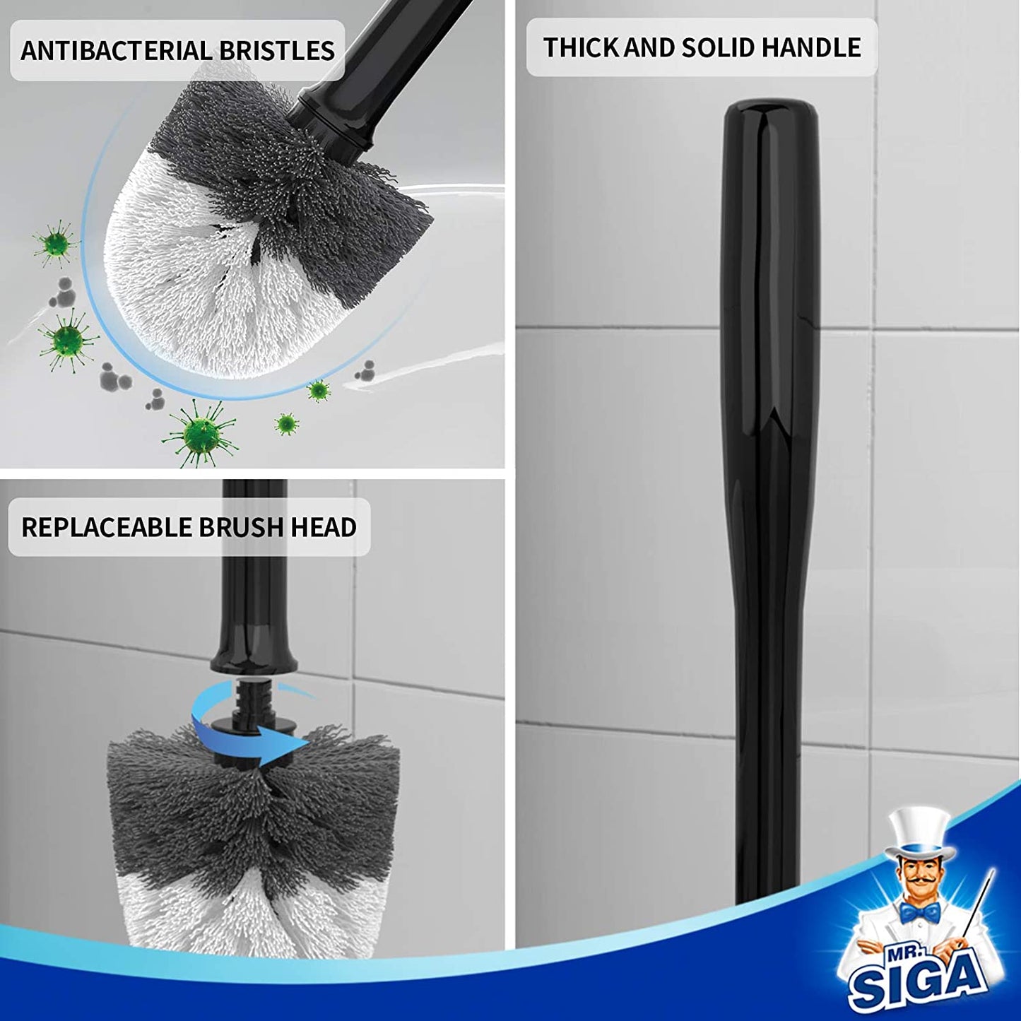 Toilet Bowl Brush and Holder, Premium Quality, with Solid Handle and Durable Bristles for Bathroom Cleaning, Black, 1 Pack Clear Store